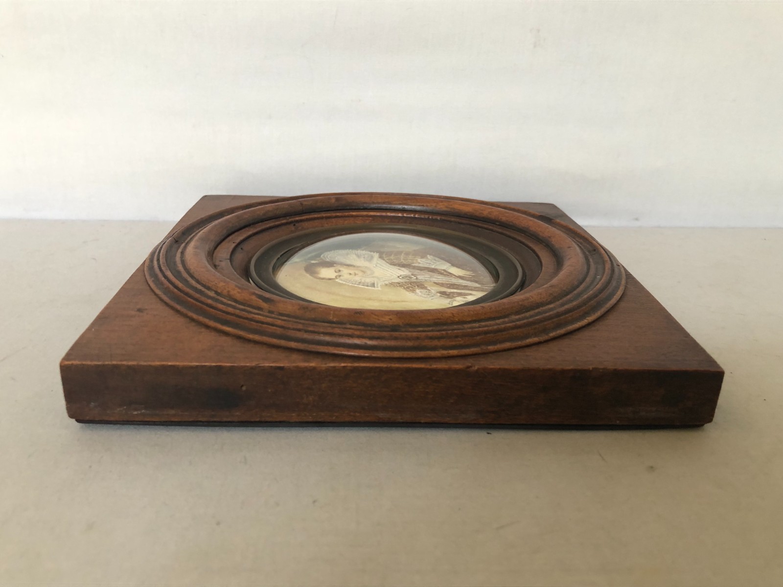 Antique Round Hand Painted and Signed Women’s Portrait in Original Frame.