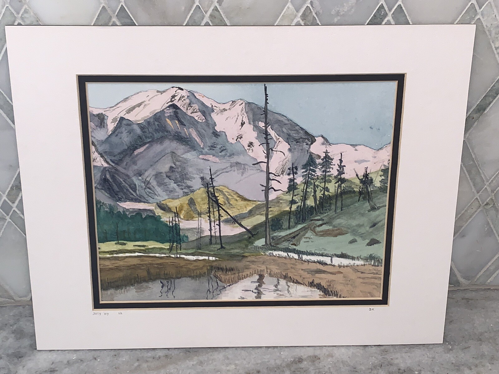 Original Landscape River Creek Watercolor Framed Matted Signed 14.75-17 1/8”