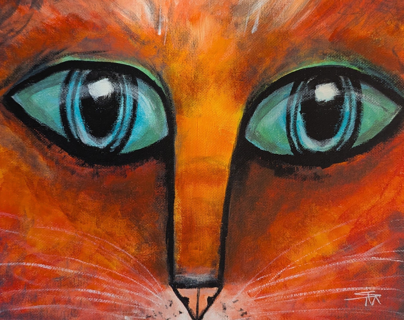 Cat Painting Abstract Original Collectible Modern Face Eyes Art Samantha McLean