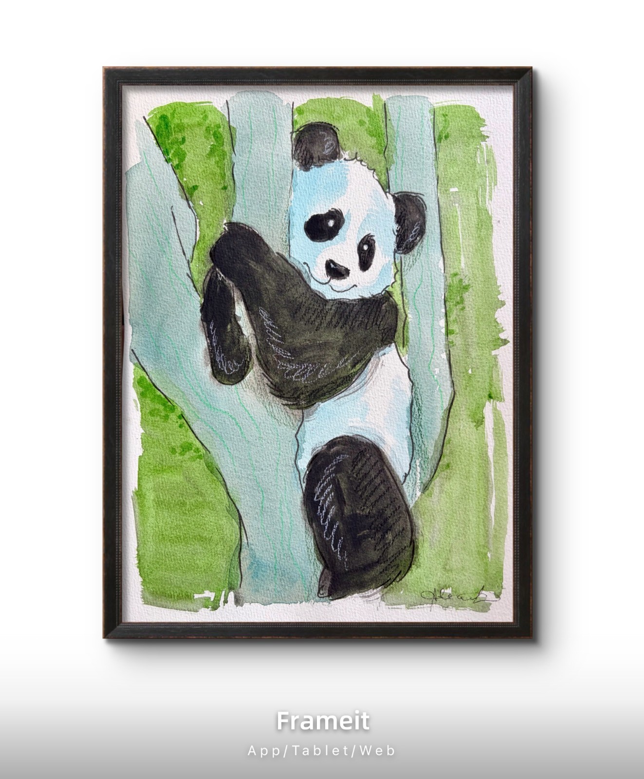 Green Panda Bear Painting By Alannah Dyer- Acrylic 9×12 in Beautiful Asia Trendy