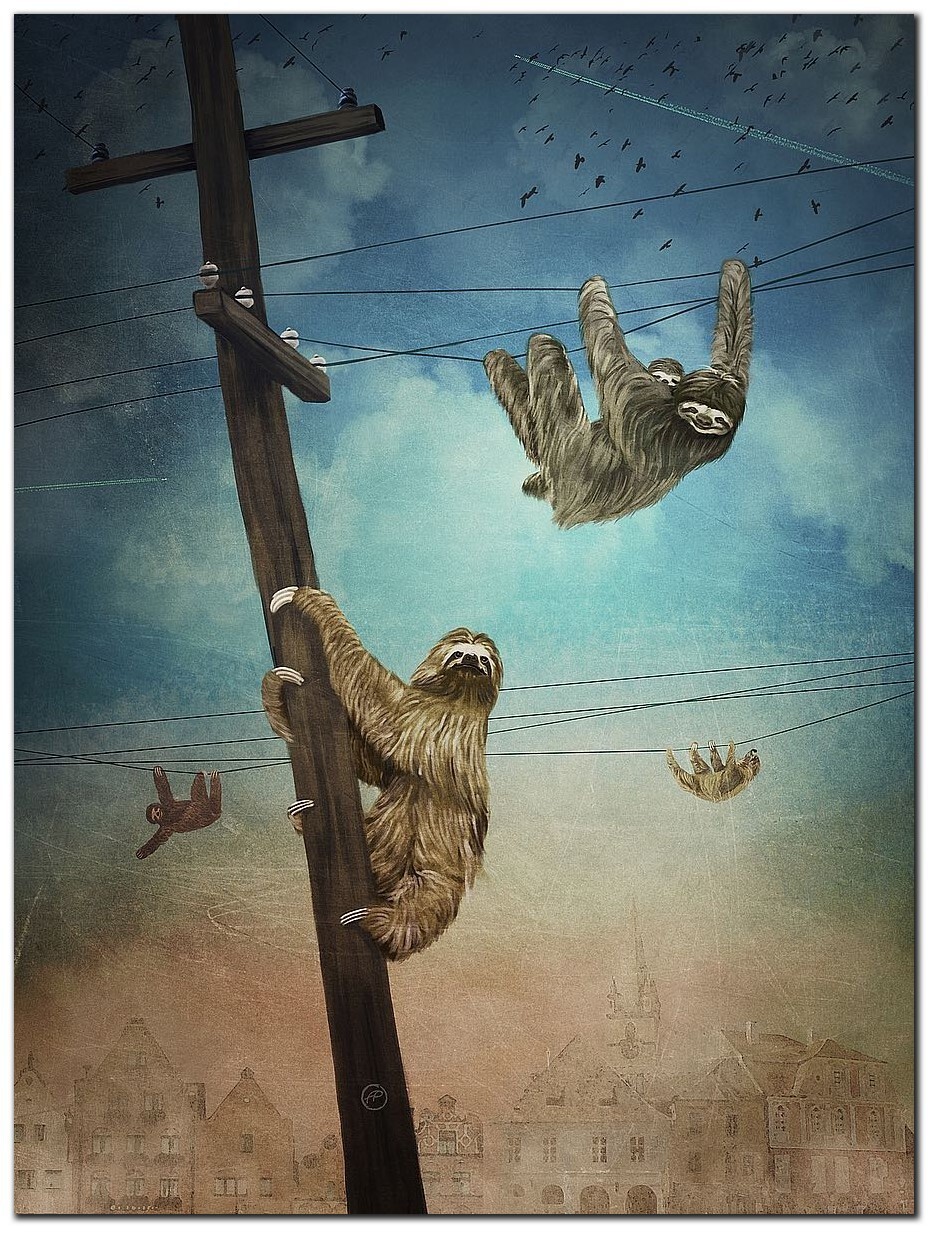 Sloth City by Paula Belle Flores Gallery Wrapped Canvas Art (32 in x 24 in)