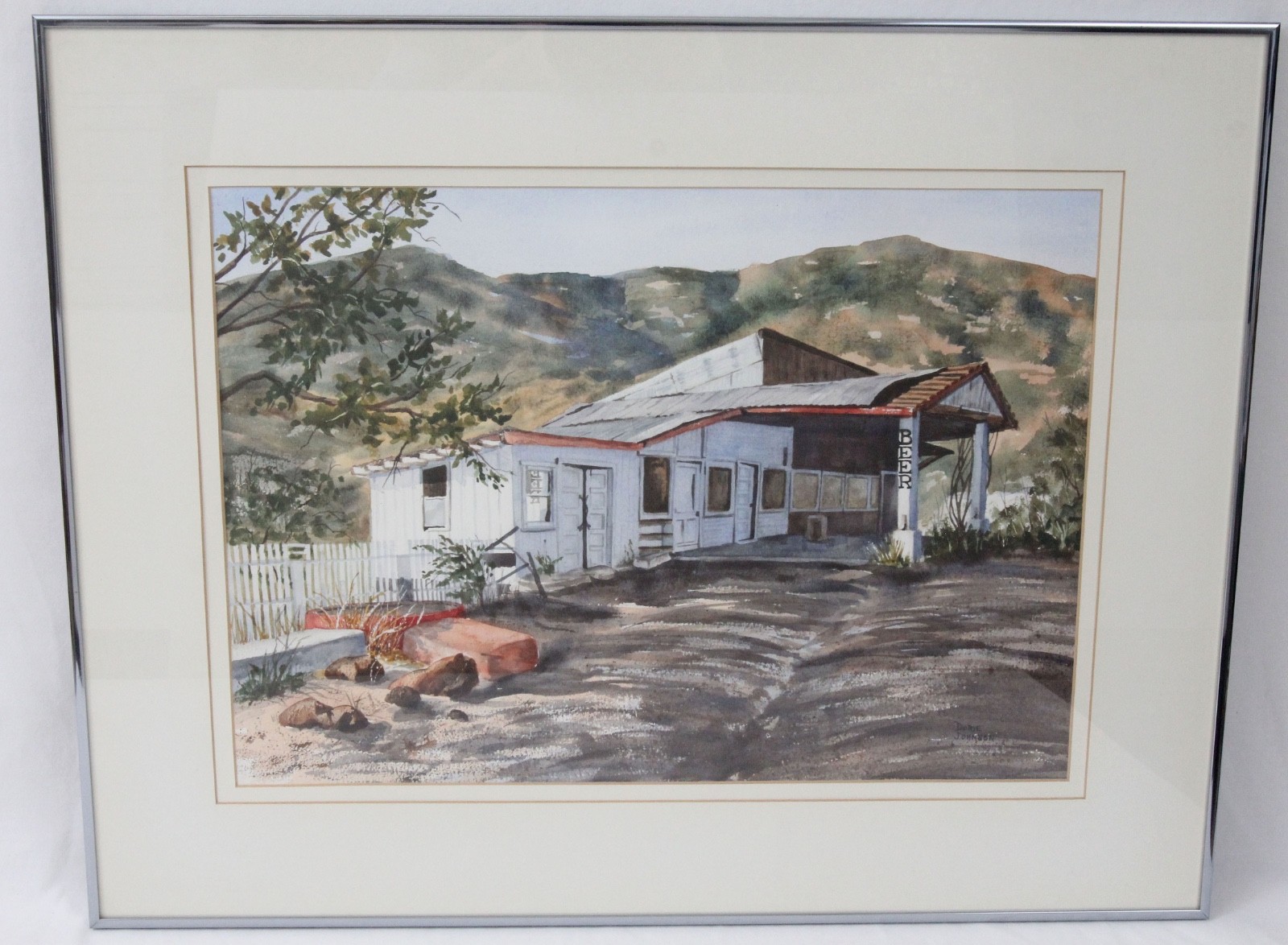 Dorie Johnson Watercolor Painting Jerome Arizona Old Gas Station Regionalism