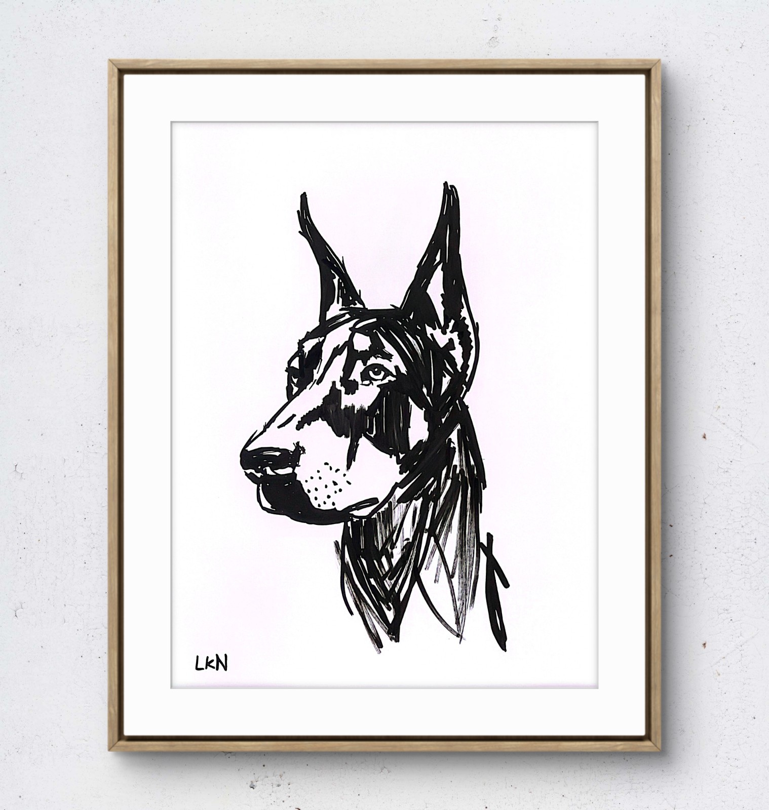 Laeknapes Doberman Dog 12×9 Original Abstract Paper Monochromatic Painting Art