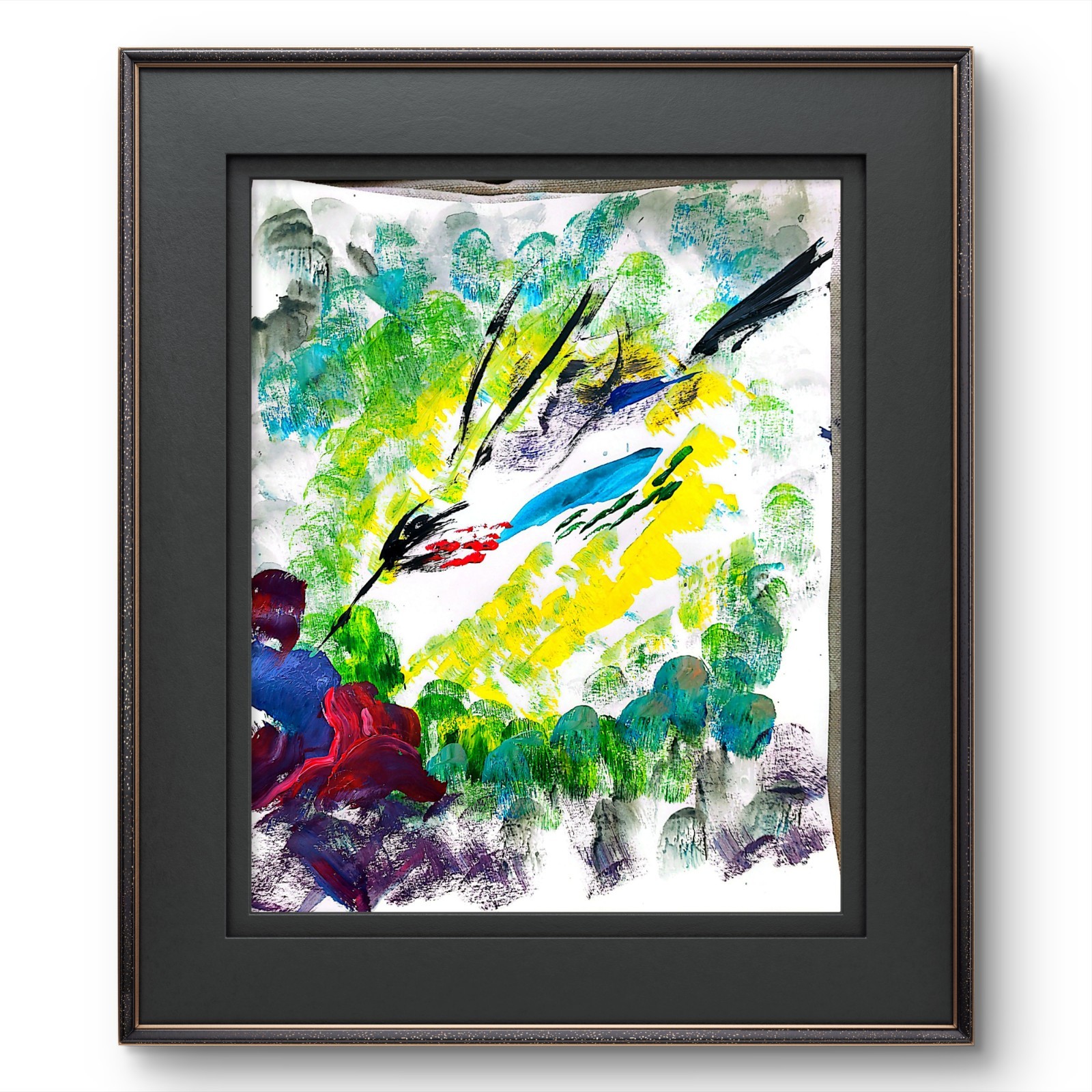 Hummingbird Abstract Expressionist Original Painting Gallery Paper