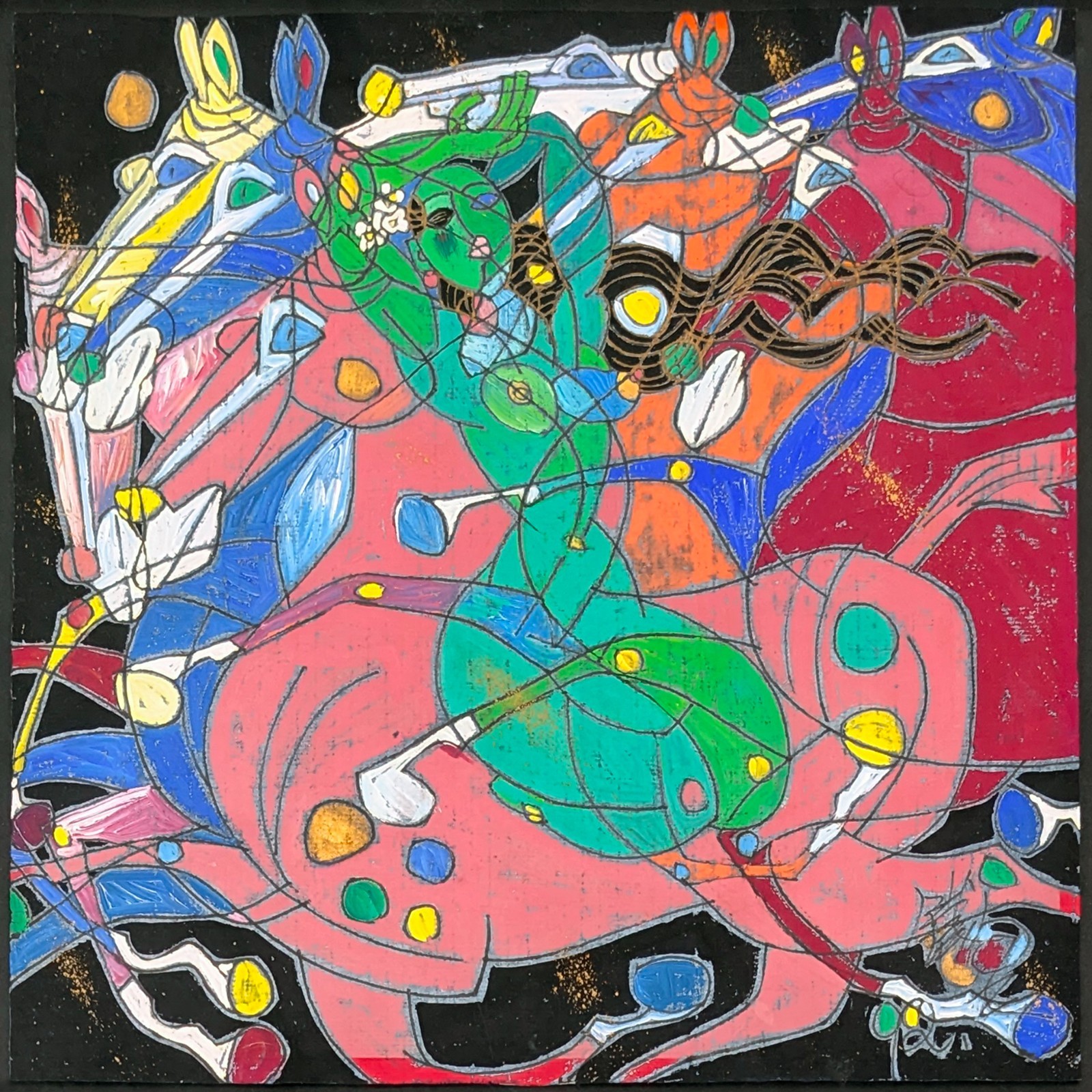 Jiang Tiefeng «Emerald Lady II» | Original Painting on Paper | 27×27″ Framed
