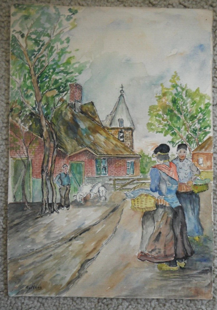 Vintage signed Foe Vries SPAKENSBURG HOLLAND Watercolor Painting Scandinavian