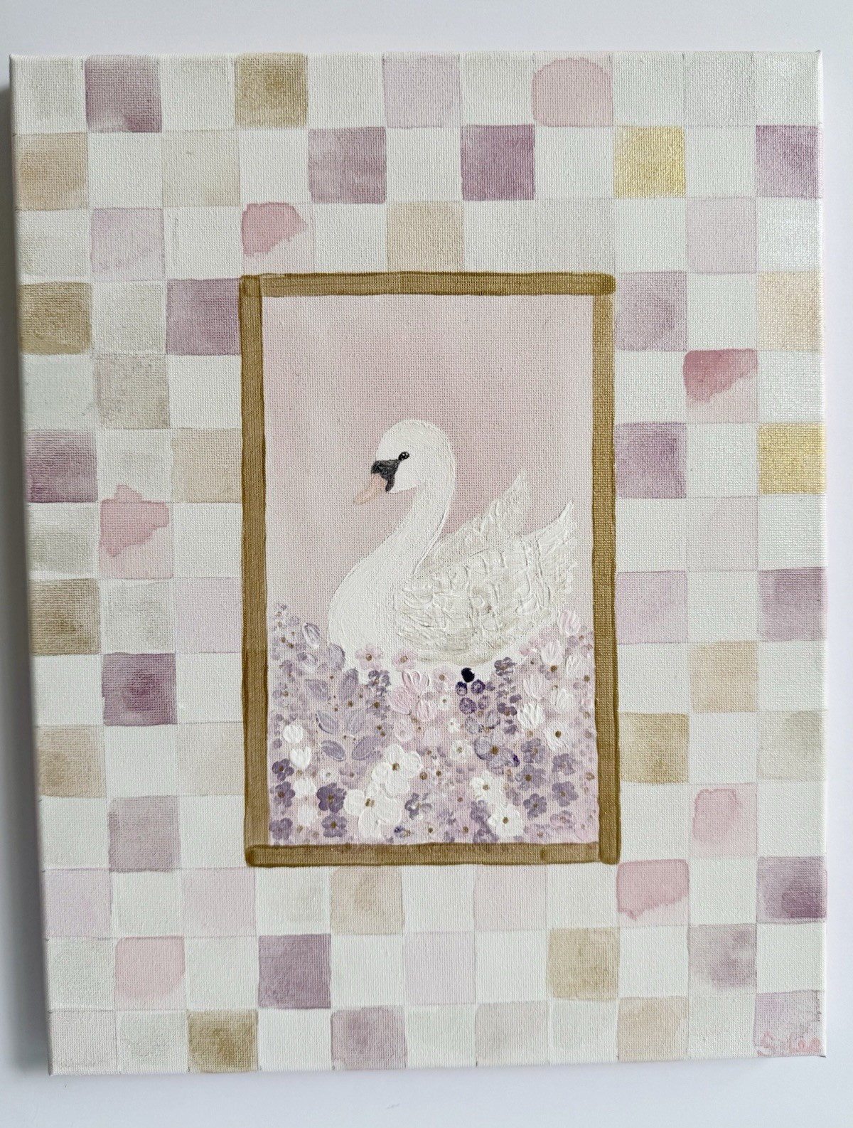 Shimmering Swan – Original Painting – Baby Girl Nursery Decor
