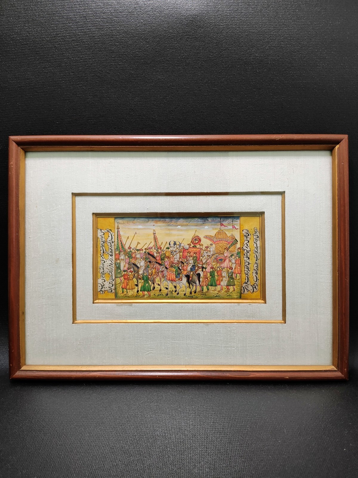 Indian Vintage Miniature Painting Of Mughal King Procession Artwork Signed Paper