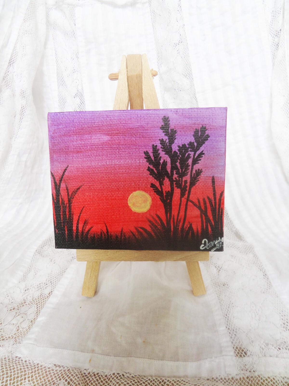 Endless Horizon Mini Display Easel stand Original Acrylic Canvas painting A050