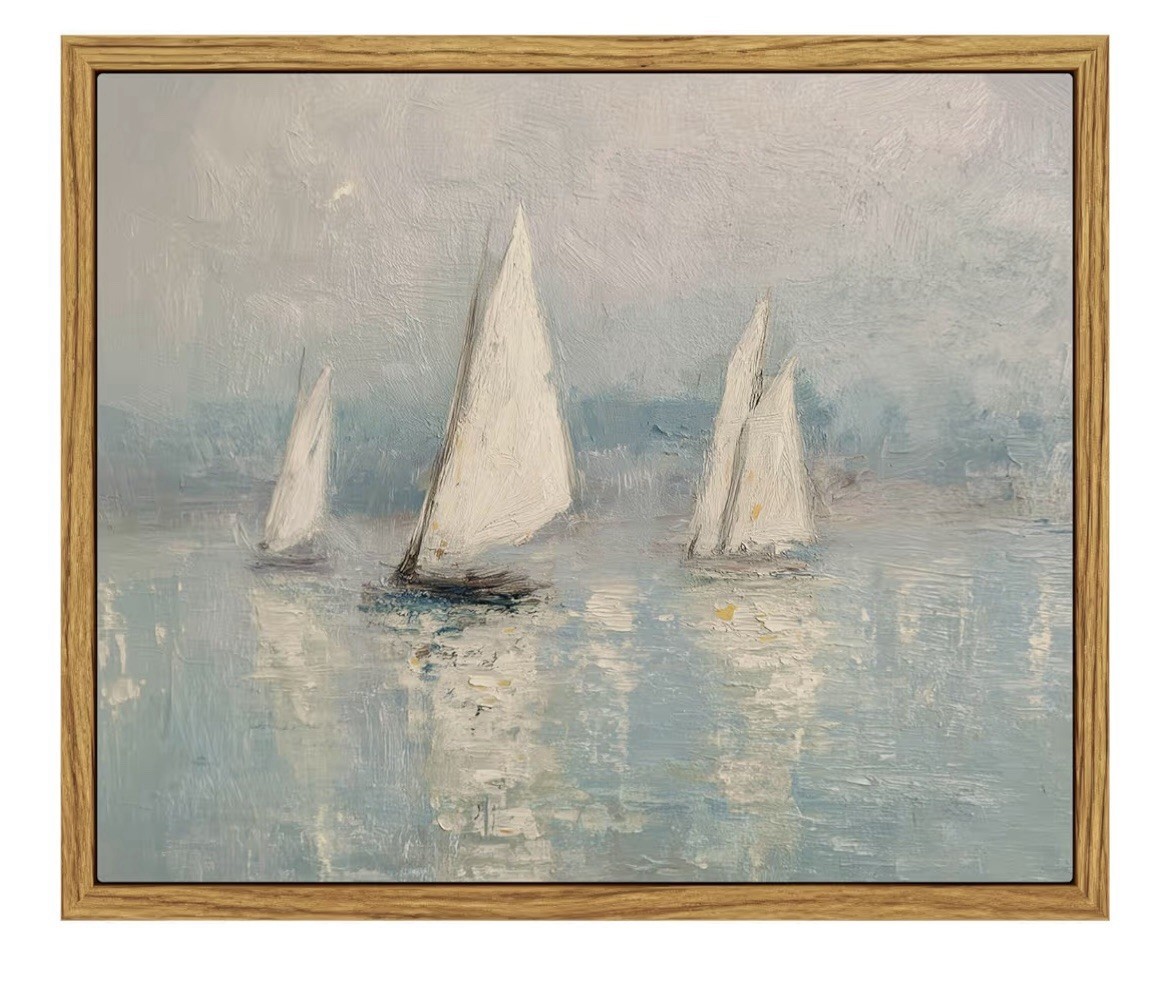 Vintage Sailboats Canvas Art Framed Impressionist Coastal Print Painting 8×10