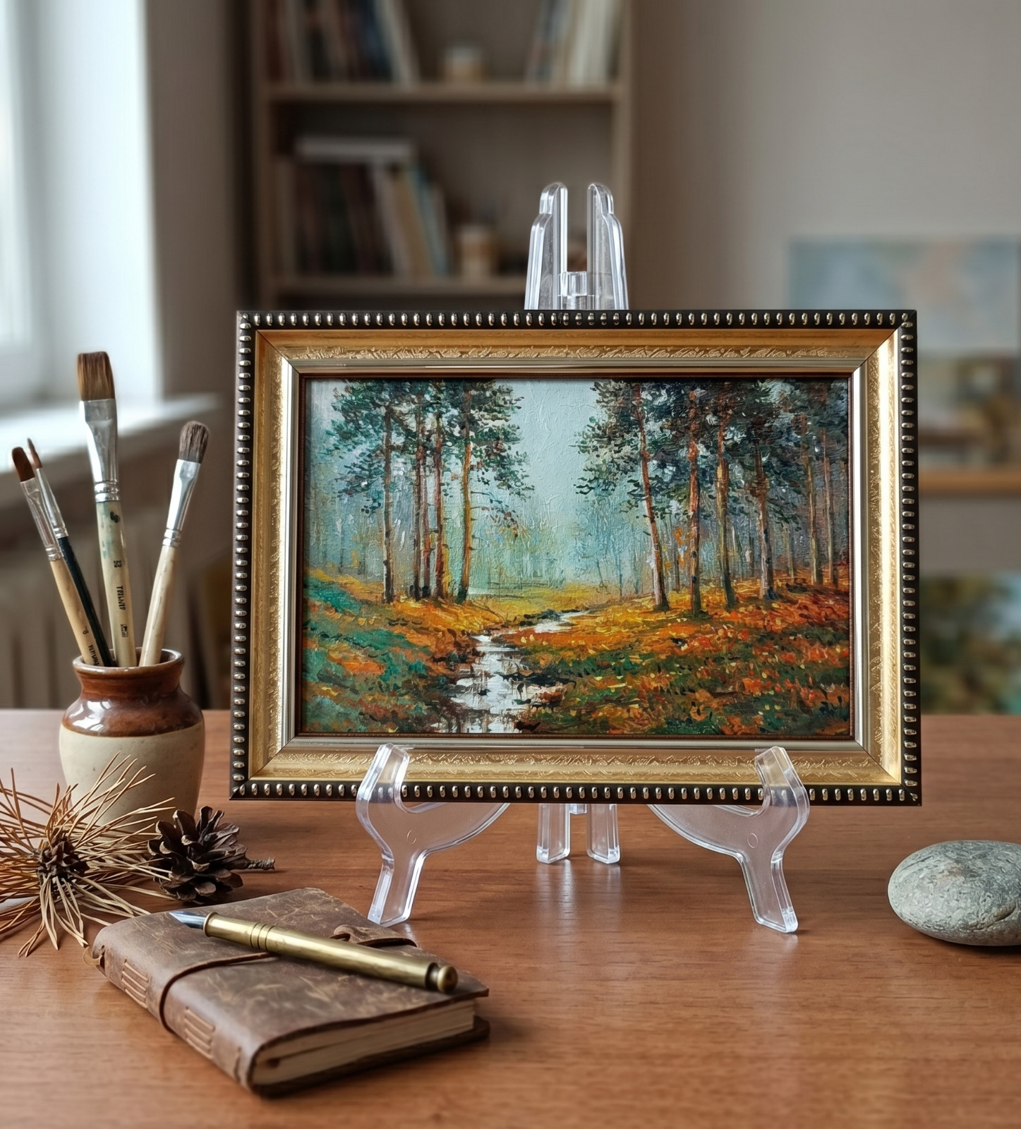 Autumn Forest Original Oil Painting 6×4 Framed Signed River Landscape Fall Art