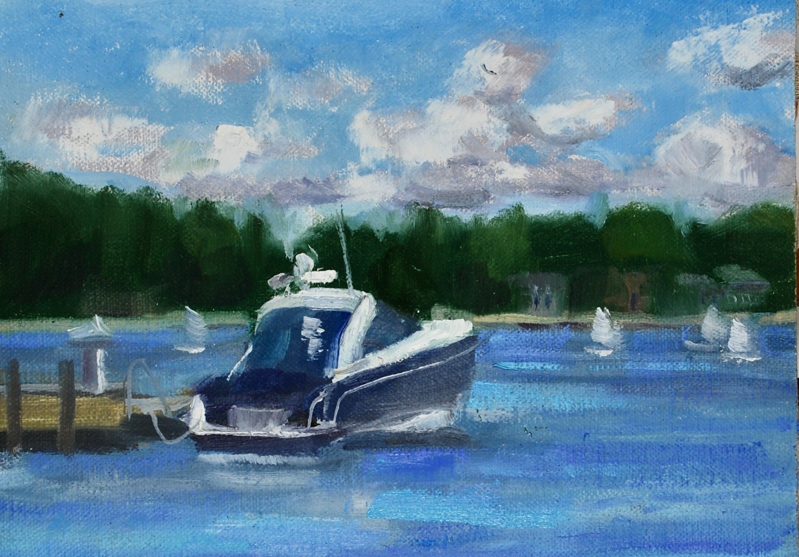 Door County Painting Sturgeon Bay boat sail boats 6×8 Original Oil Sue Whitney