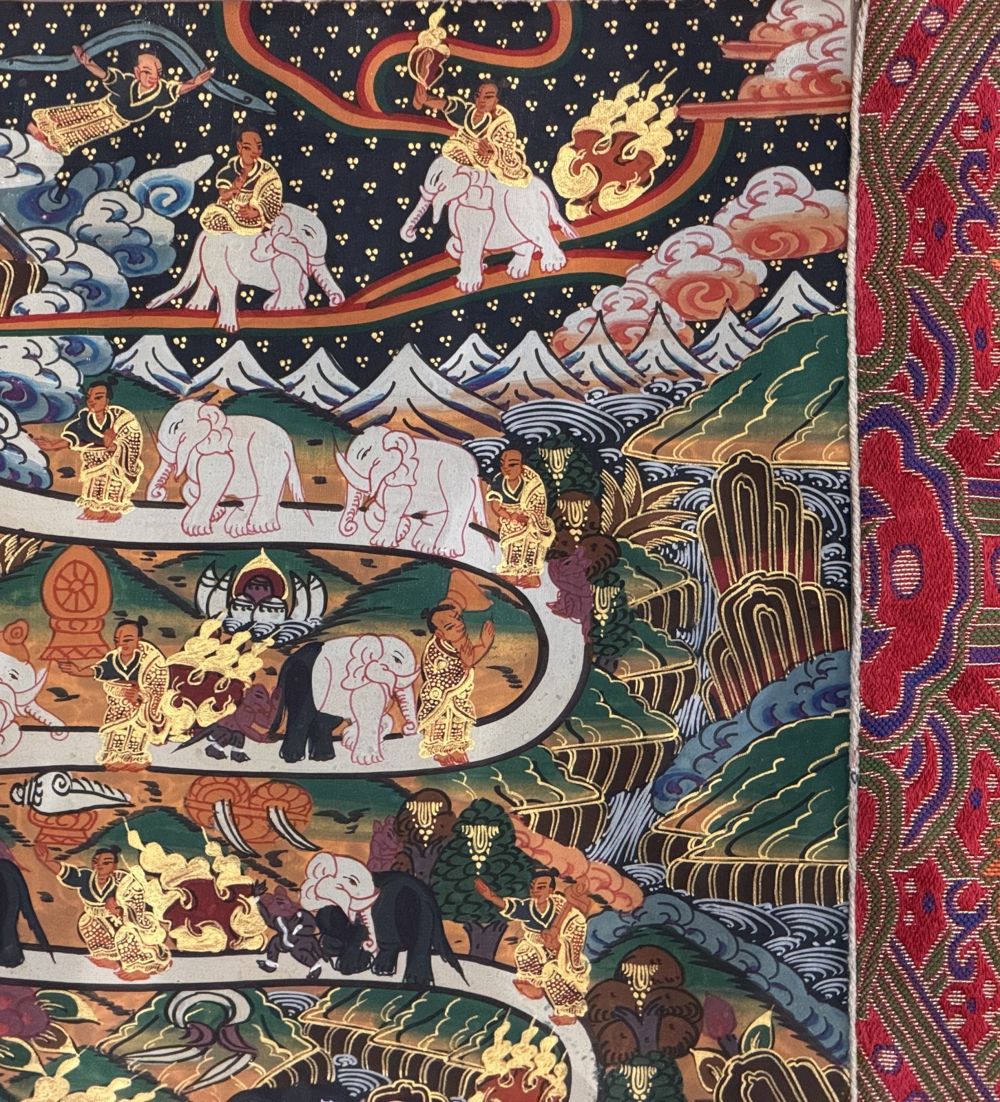 SAMATHA MEDITATION/ WAY TO HEAVEN ORIGINAL TIBETAN THANGKA PAINTING SILK FRAMED
