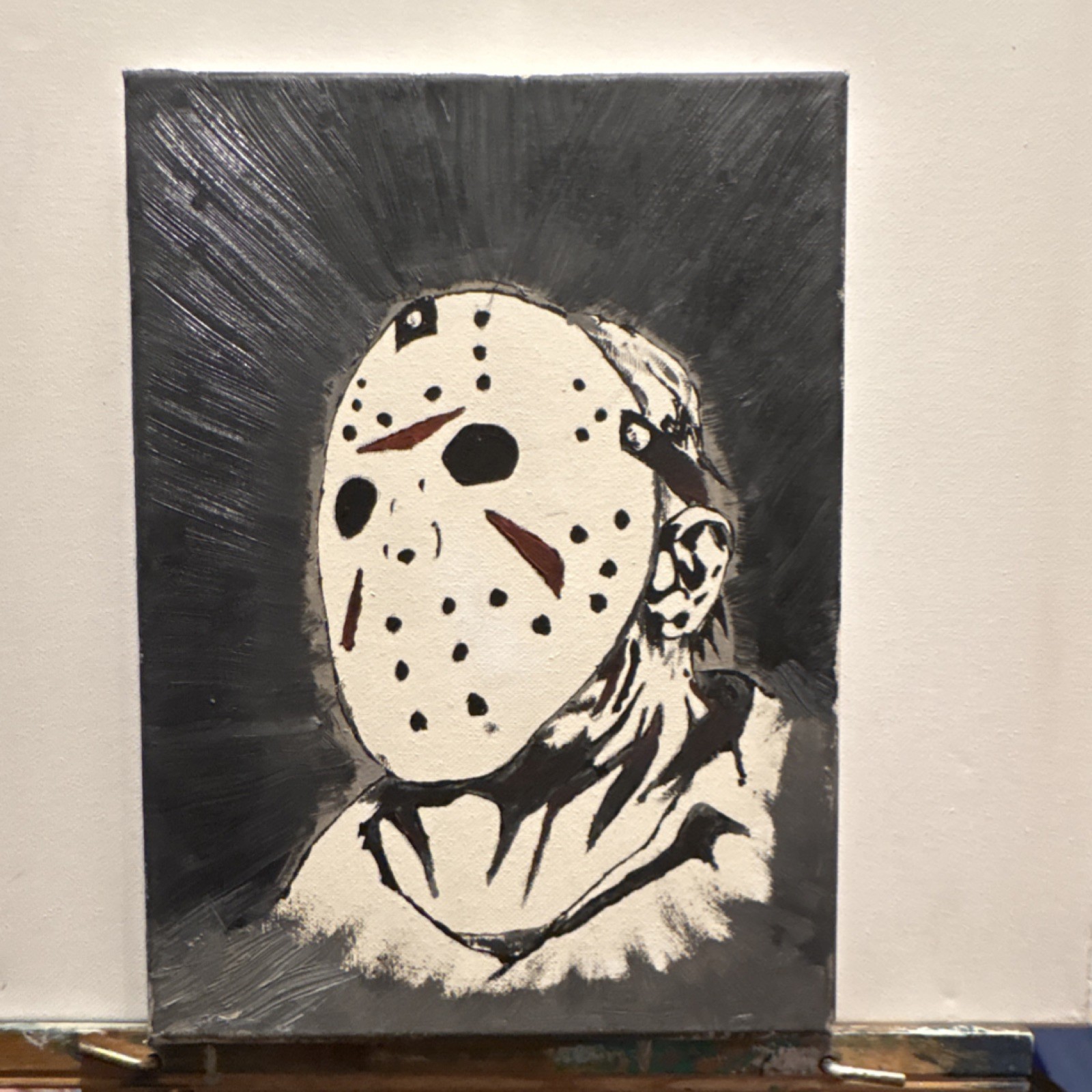 Original OOAK Pop Art Horror Hockey Masked Figure Portrait Painting on Canvas