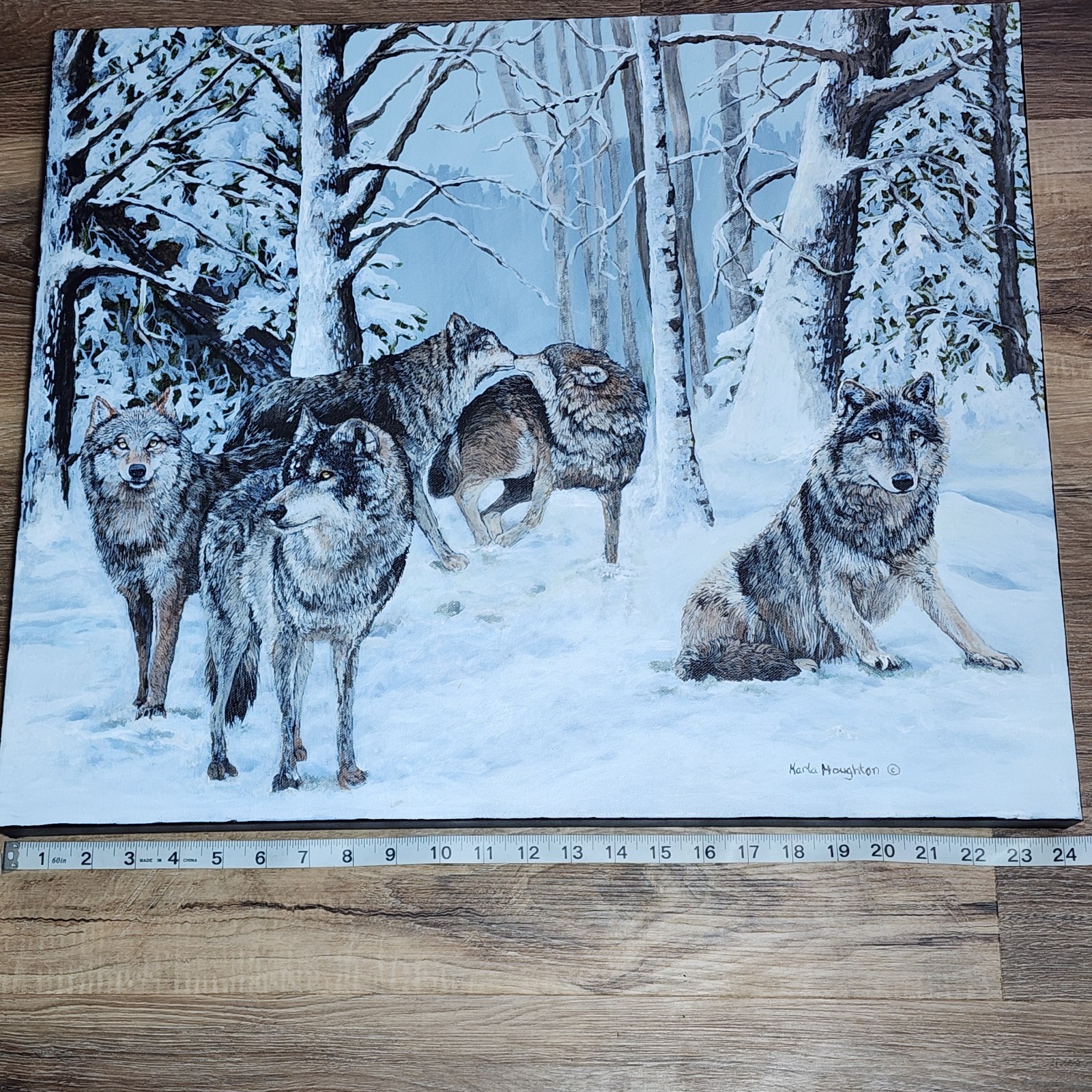 Wolves Acrylic Painting 20×24×1.5 Realistic Art Wildlife Snow Wolves Art Gifts