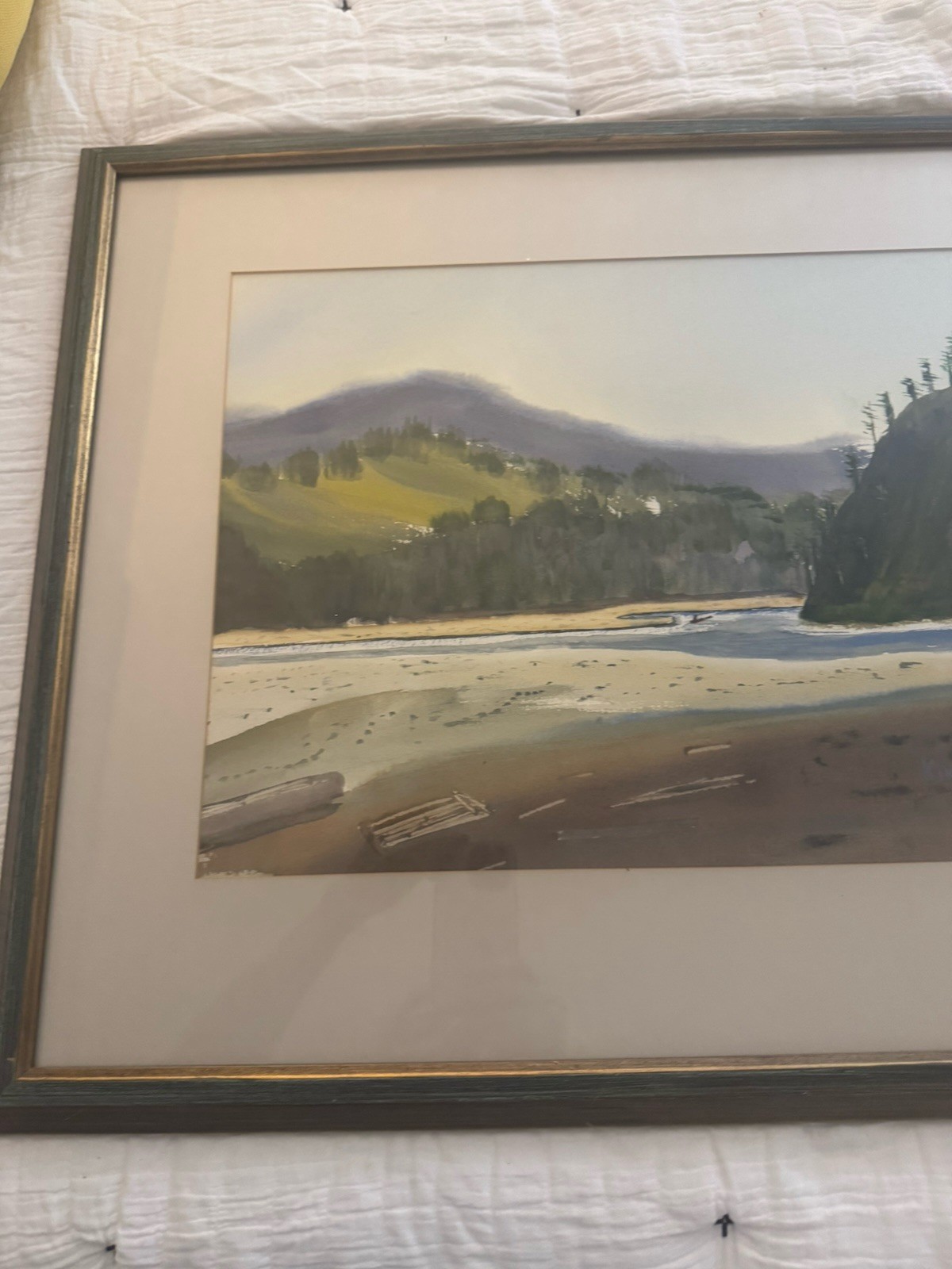 Watercolor Landscape Original Art Signed Kinzel Vintage 1971 Framed Water Inlet