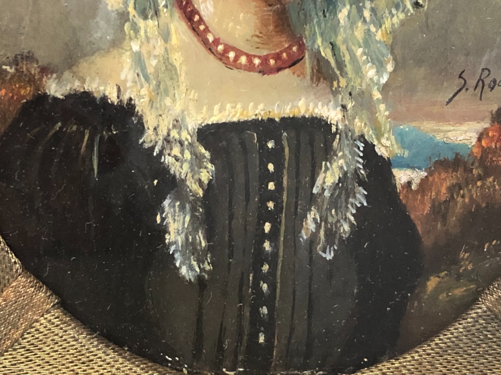 Antique Hand Painted and Signed Women’s Portrait in Original Frame.