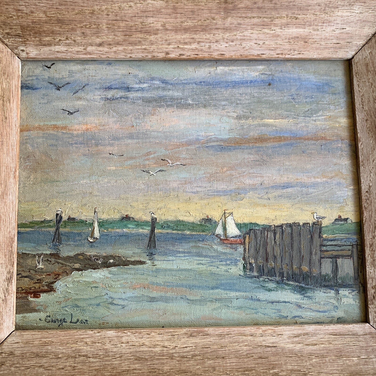 Antique Nantucket Harbor Scene 0/B by Listed Artist George Lear FREE SHIPPING!