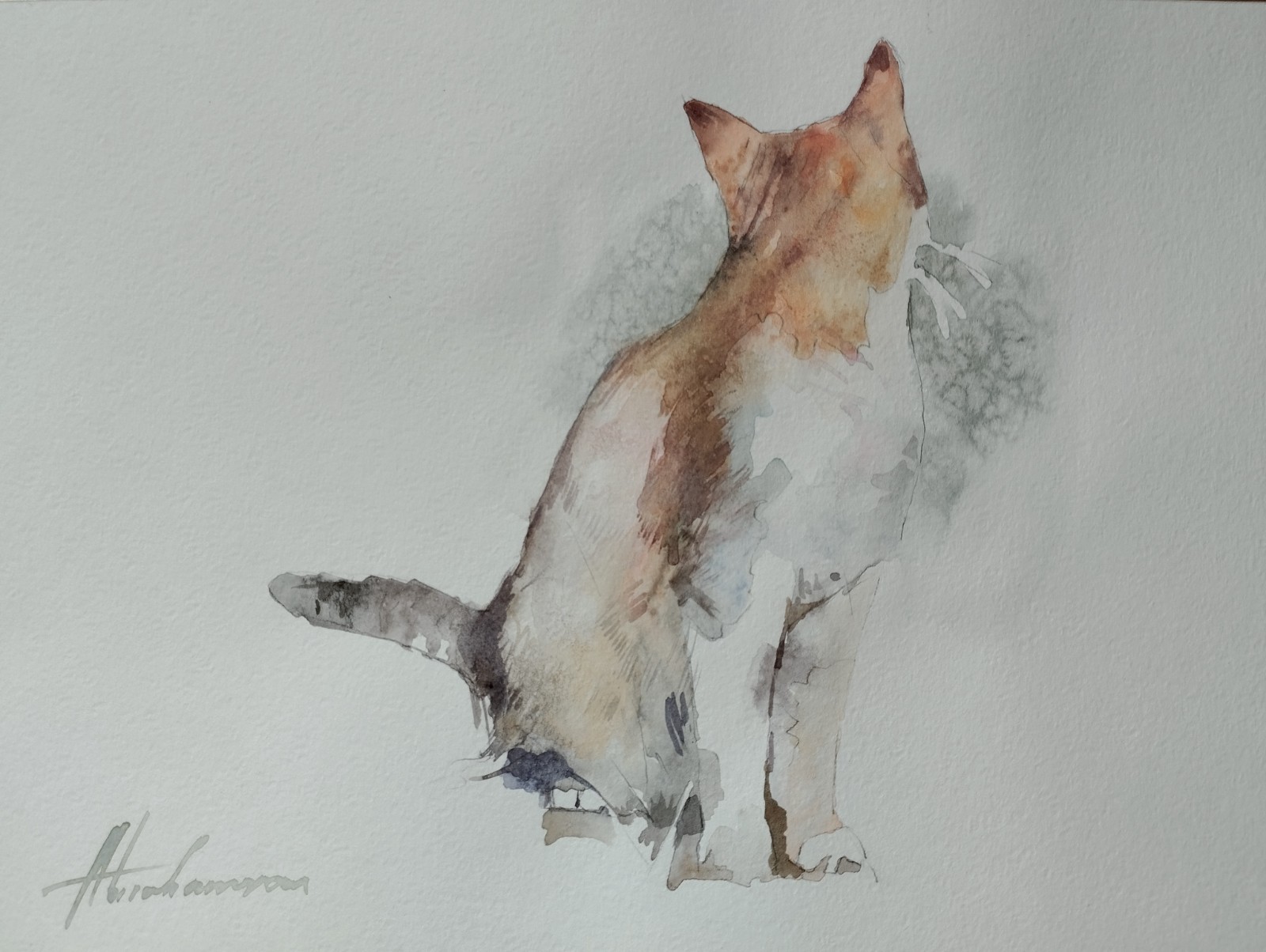 Cat, Animal, Watercolor artwork, Handmade, Original painting on paper