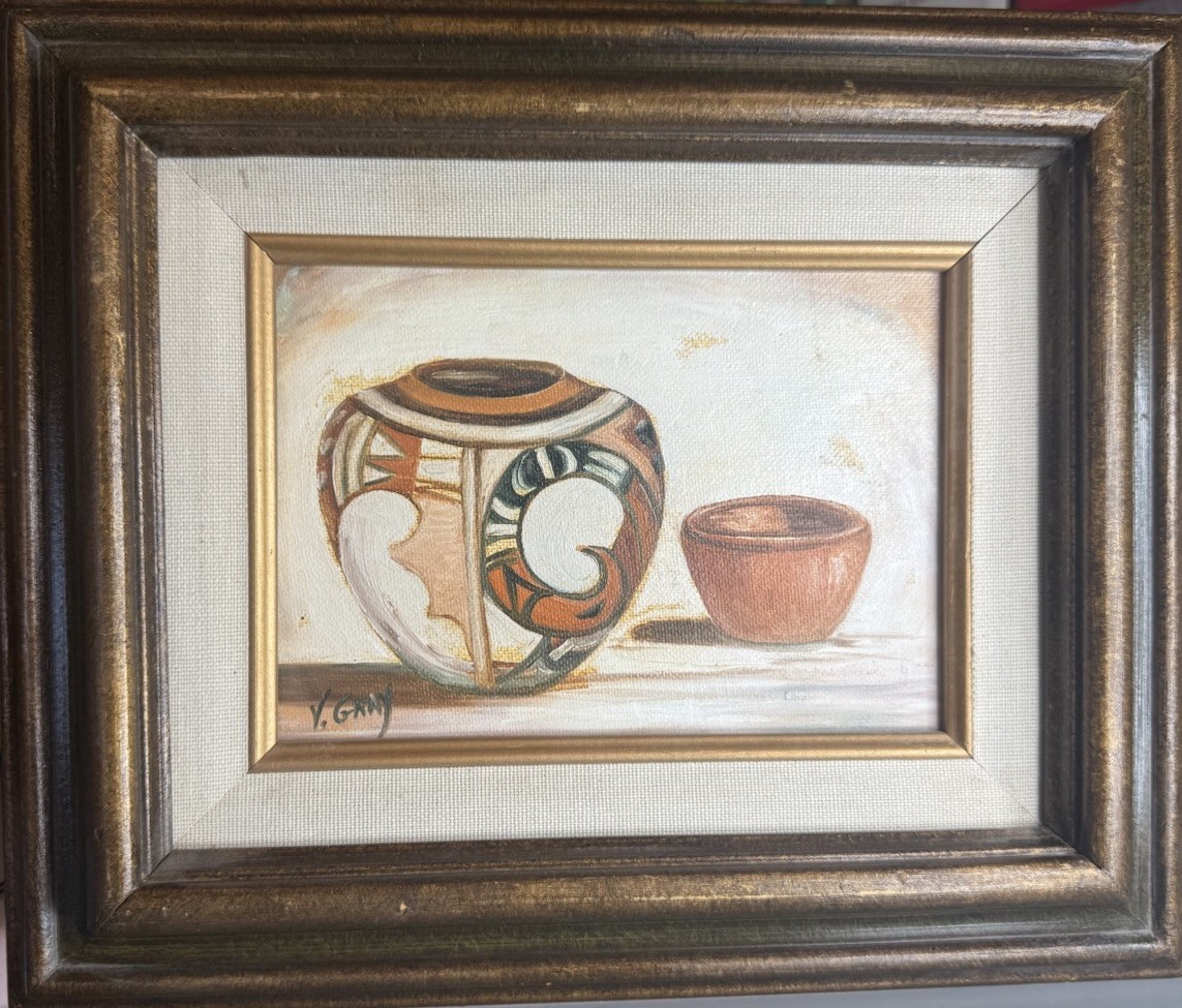 Original Oil Painting Of “Santa Clara Pottery” By V. Gray Signed Framed 9.5”x 12