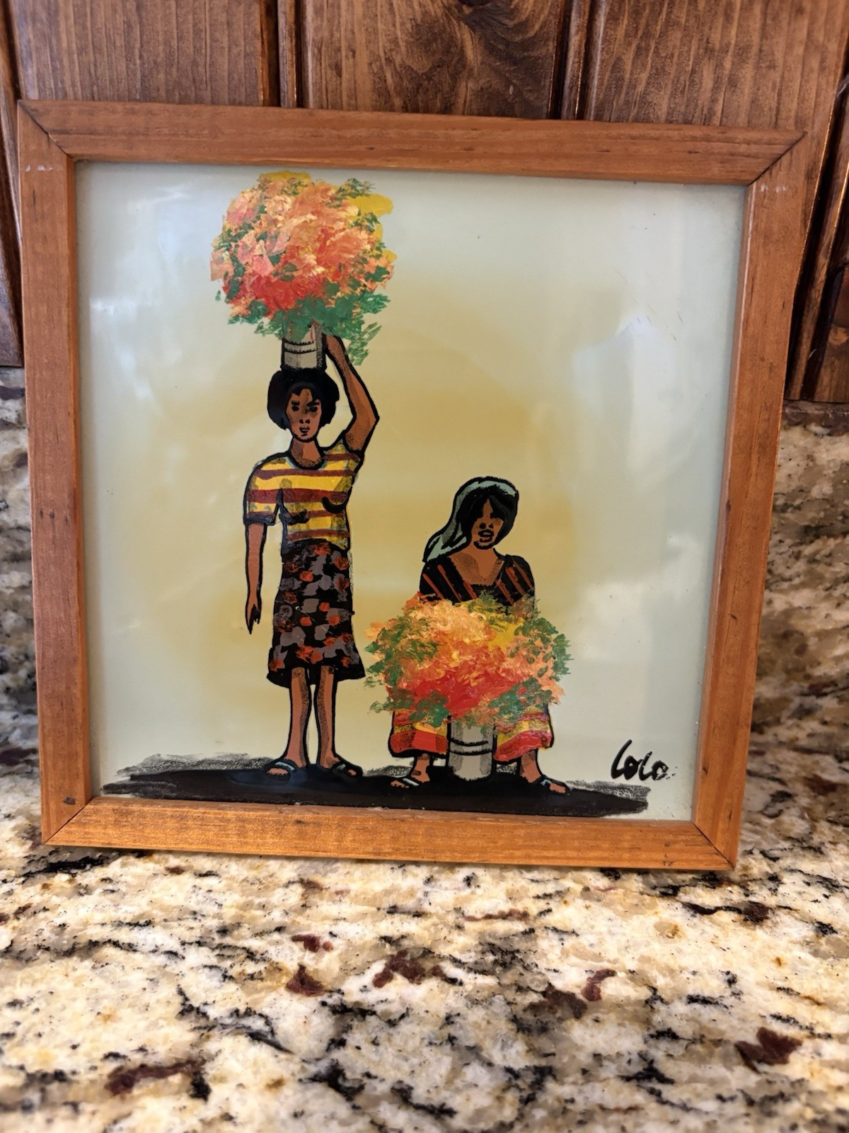 Vintage Cement Tile painting signed by the artist LOBO.