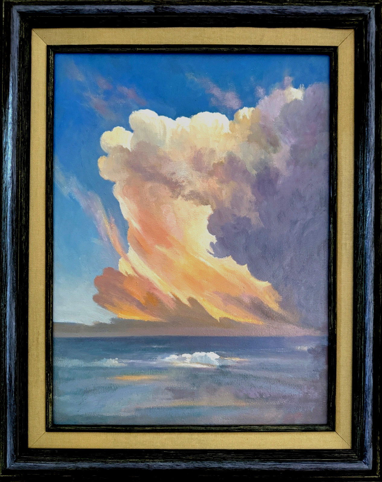 Sunset Sky clouds Calm Waters Signed YASAMI oil painting framed 21″ x 25