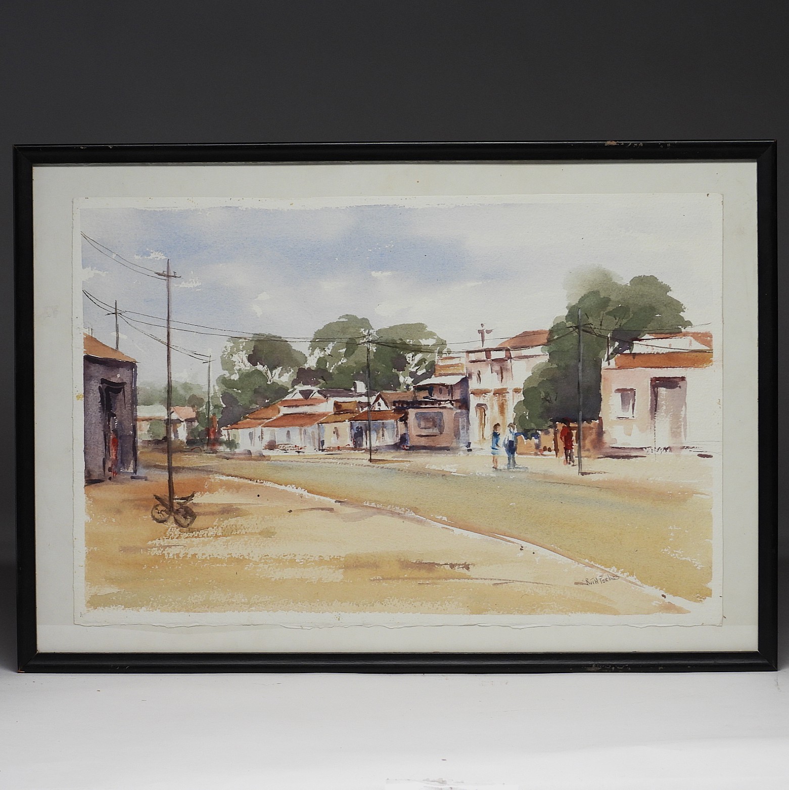 Mid 20thC. Ruth Forbes Urban Town Street Scene Landscape WC Painting