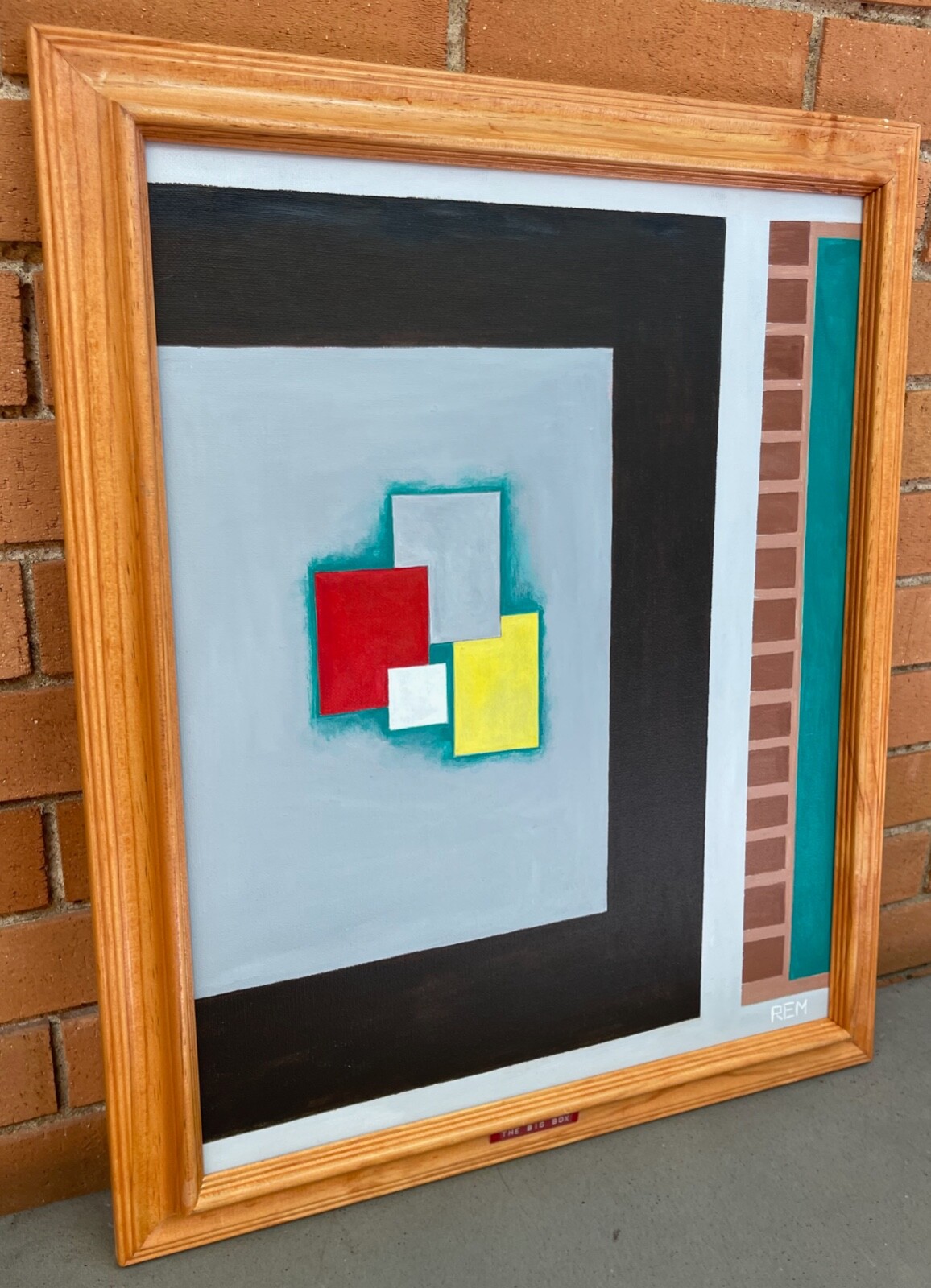 Vintage Geometric Shapes Abstract Painting Art Wall Hanging Signed REM Menges