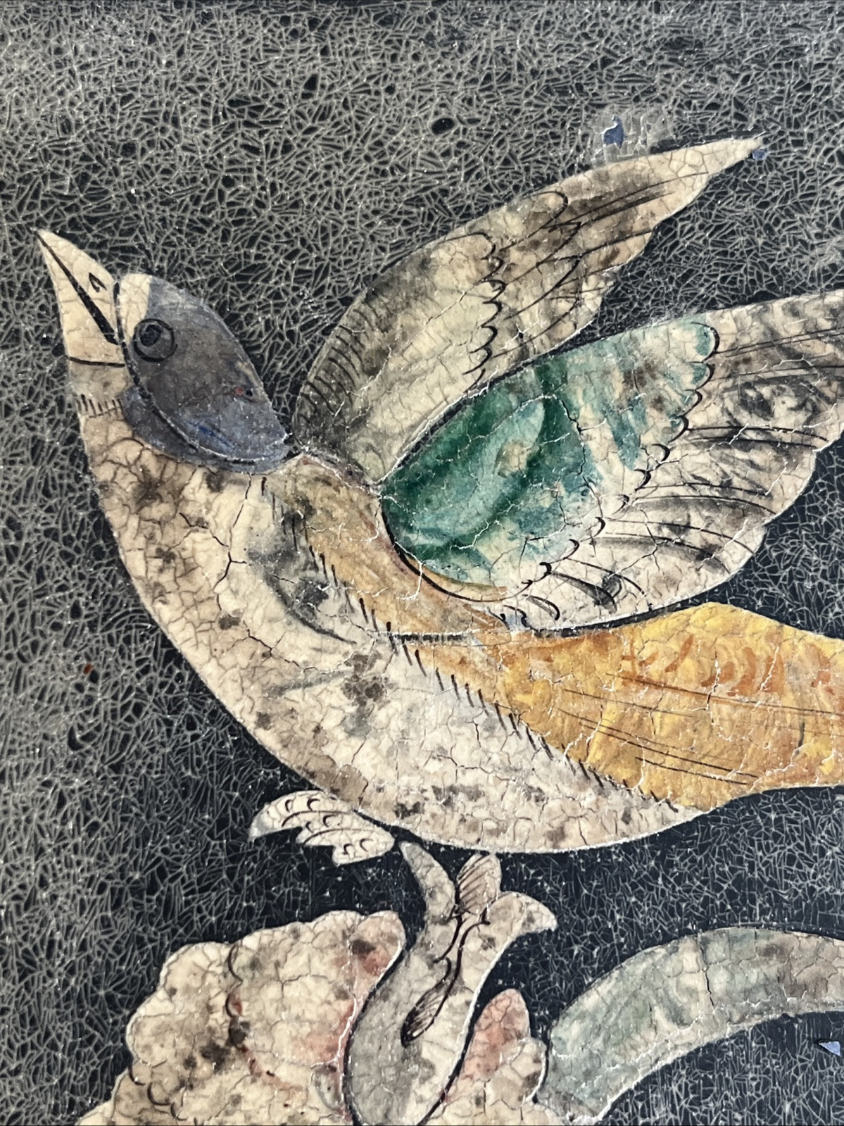 2 – Vintage 4.5” X 6” Encaustic Bird And Flower Pictures On Slate Made In Italy
