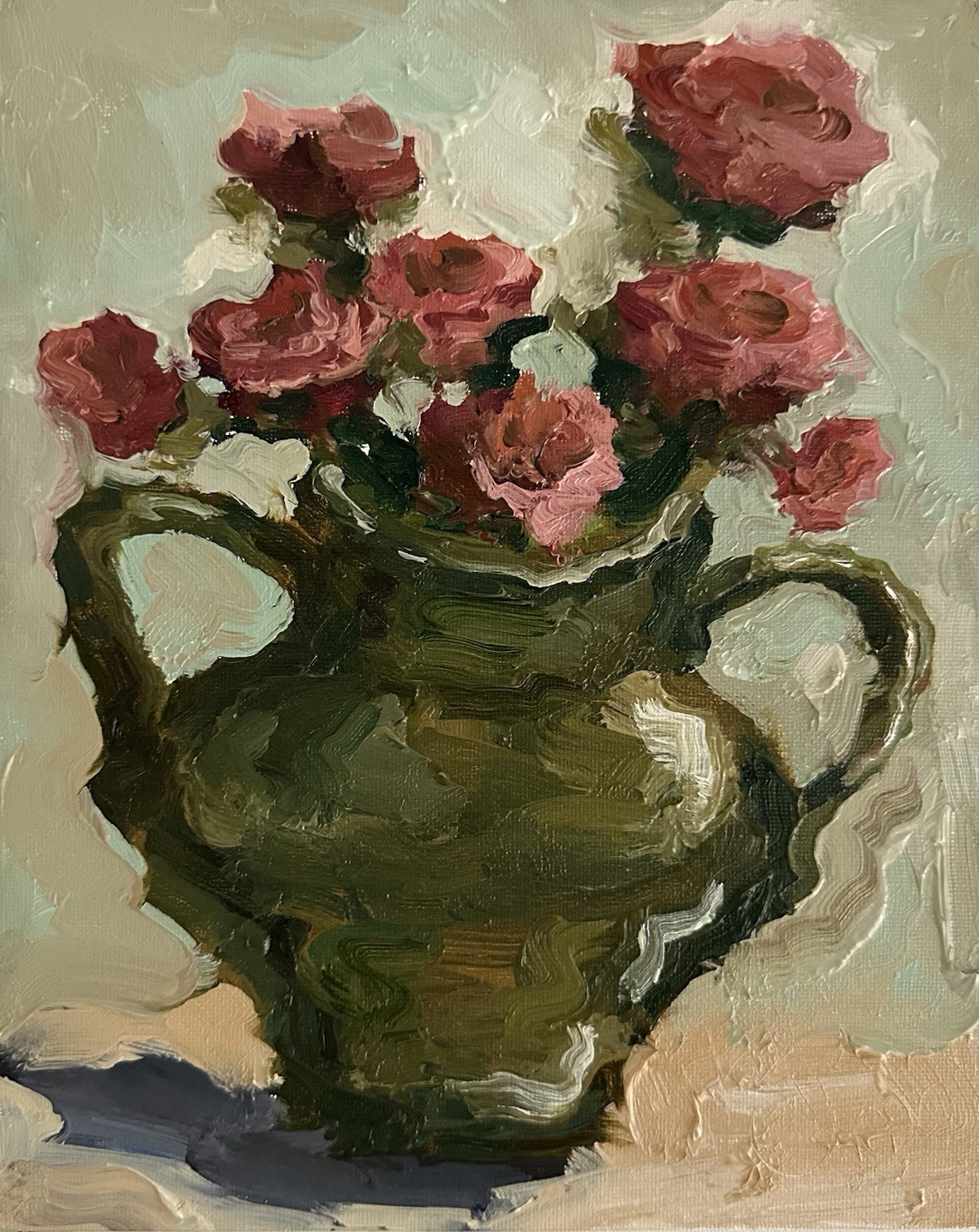Pink Flowers Original Impressionist Oil Painting Still Life Art Roses Artwork