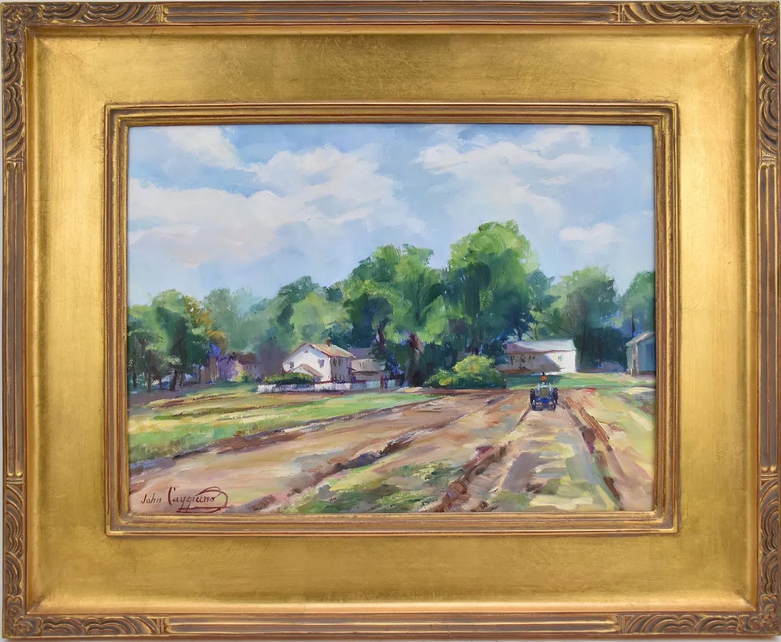 Vintage Oil Painting by John Caggiano Dreyer Fields Farm Scene