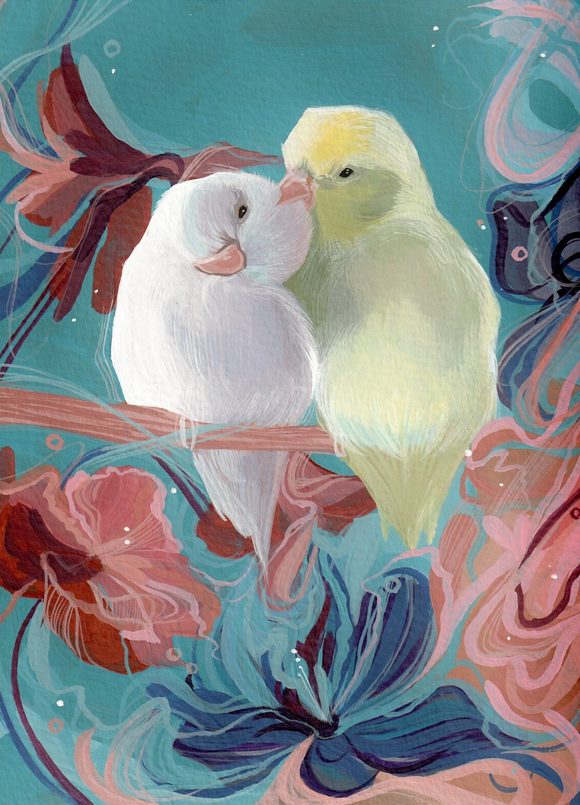 Lovebirds in Bloom – Hand-Painted Card