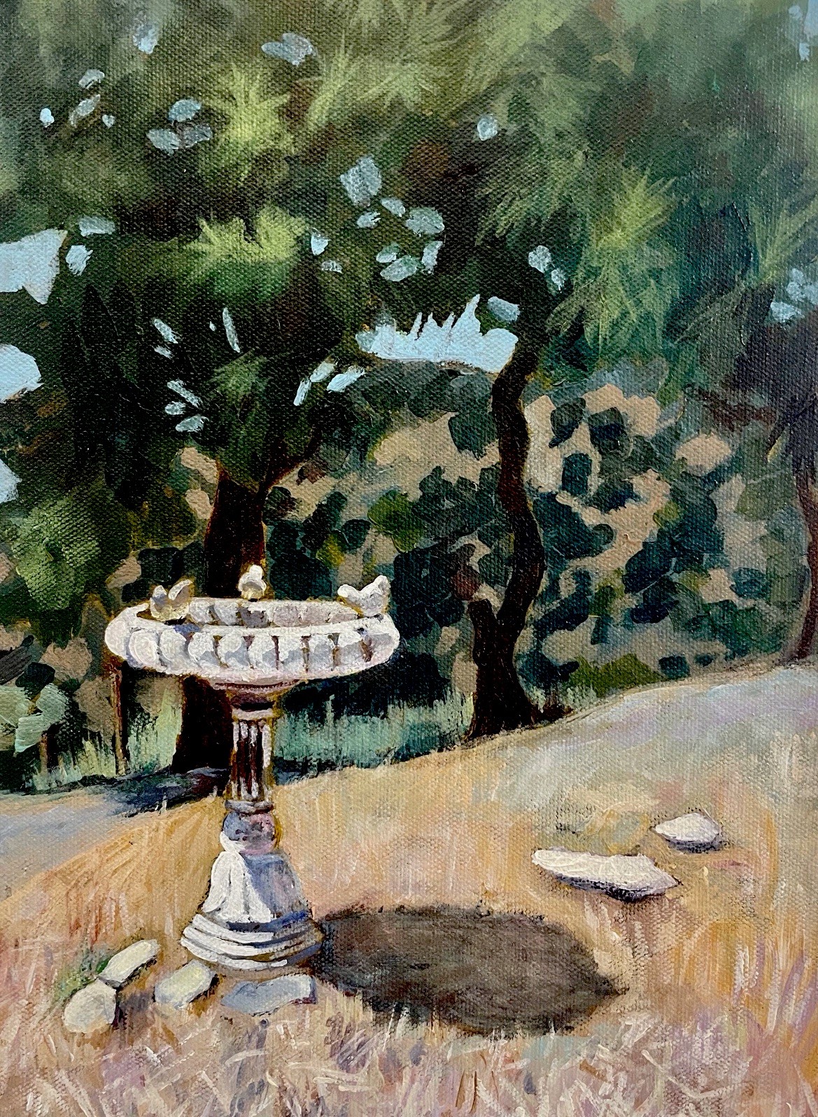 California Sierra Foothills Birdbath Painting Original Landscape Art