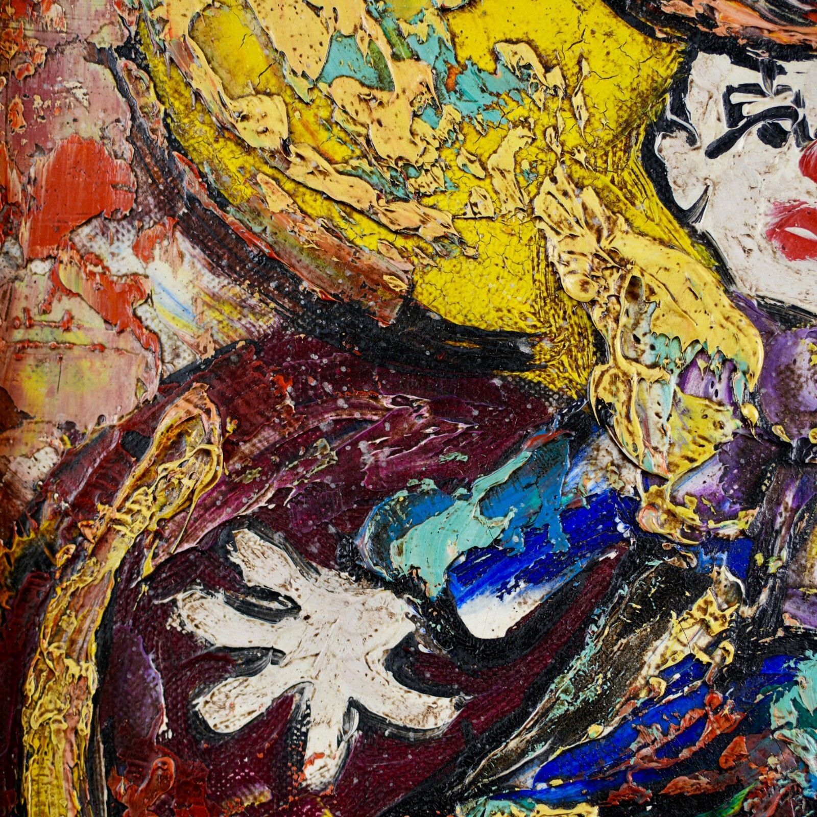 Vintage Original Expressionist Oil on Canvas «Clown Dancer» By Henry D’Anty