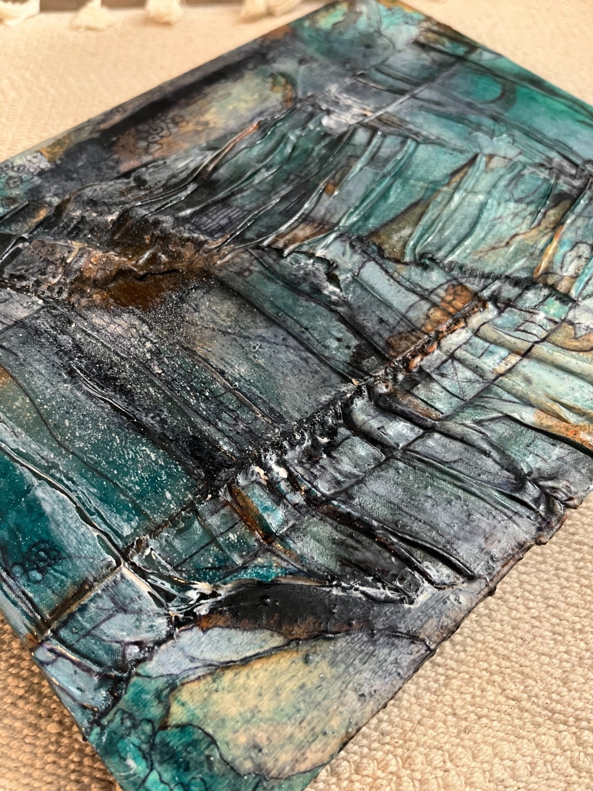 Signed “Guilly” Contemporary Mixed Media Abstract Painting Textural Urban Indust