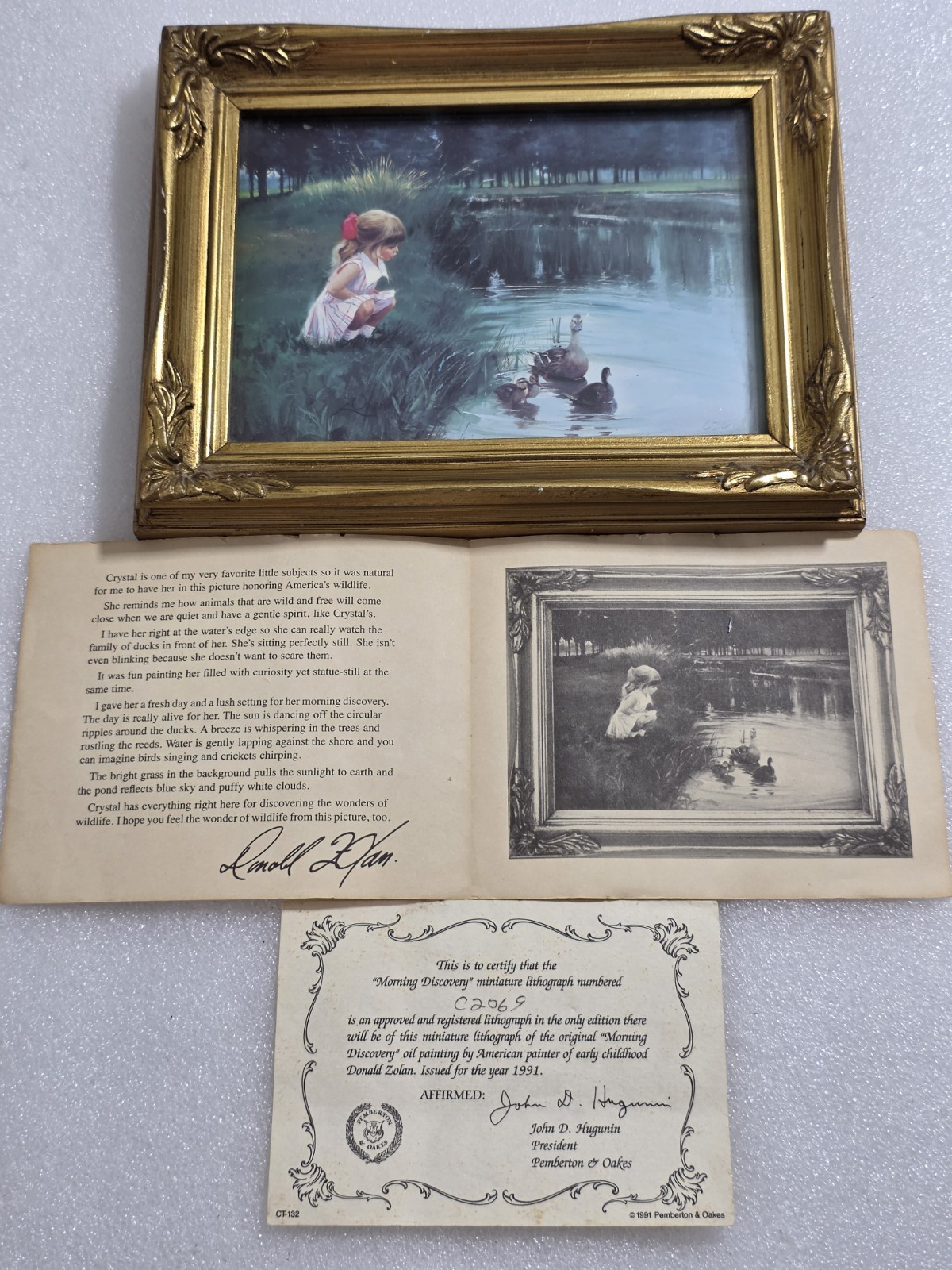 1991 Donald Zolan Morning Discovery Ornate Gilded Frame Litho 7”x8.5” #C2069