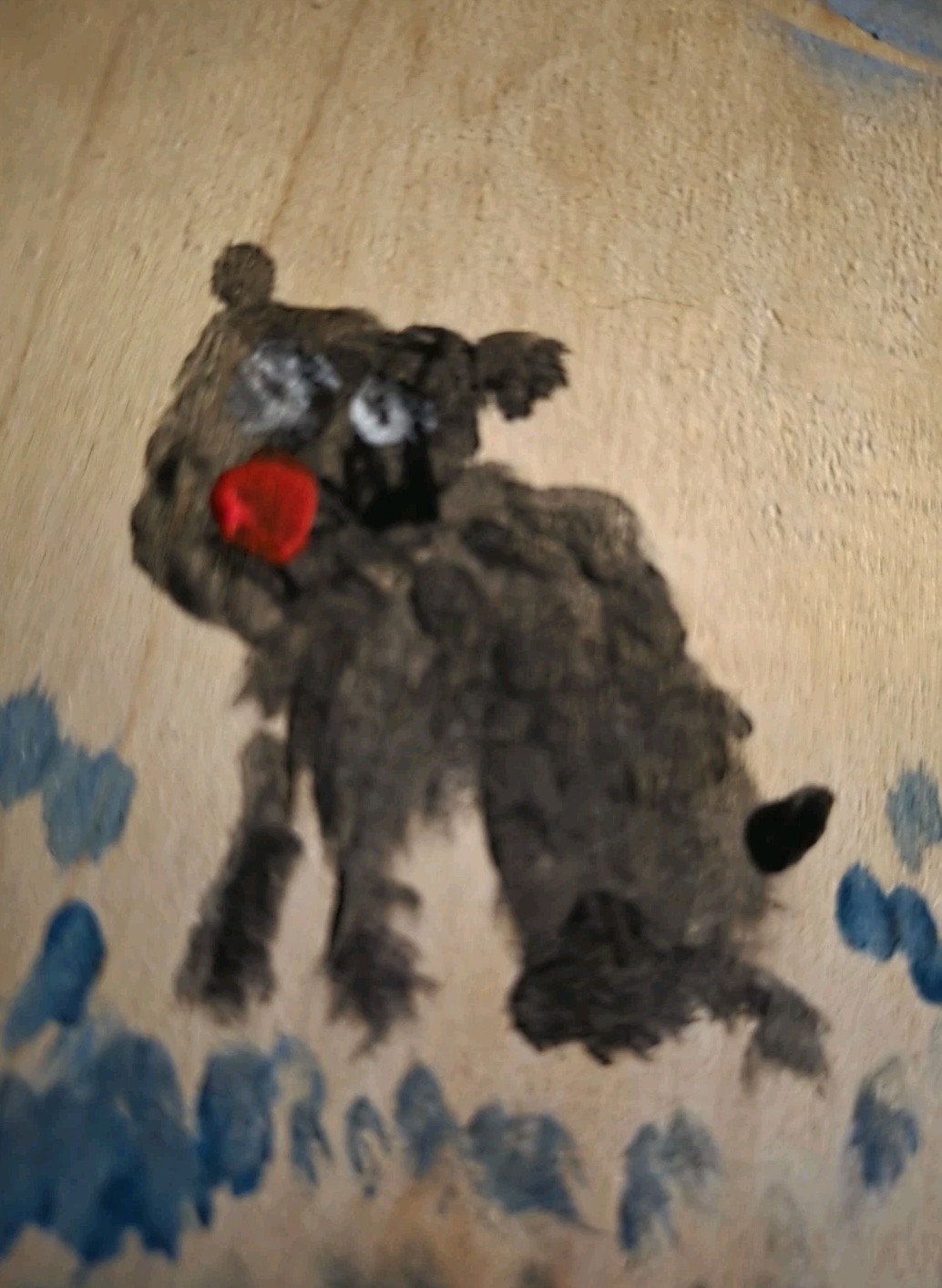Original Water Color «WEEZY AT PLAY» 13″ ROund On Wood SIGNED