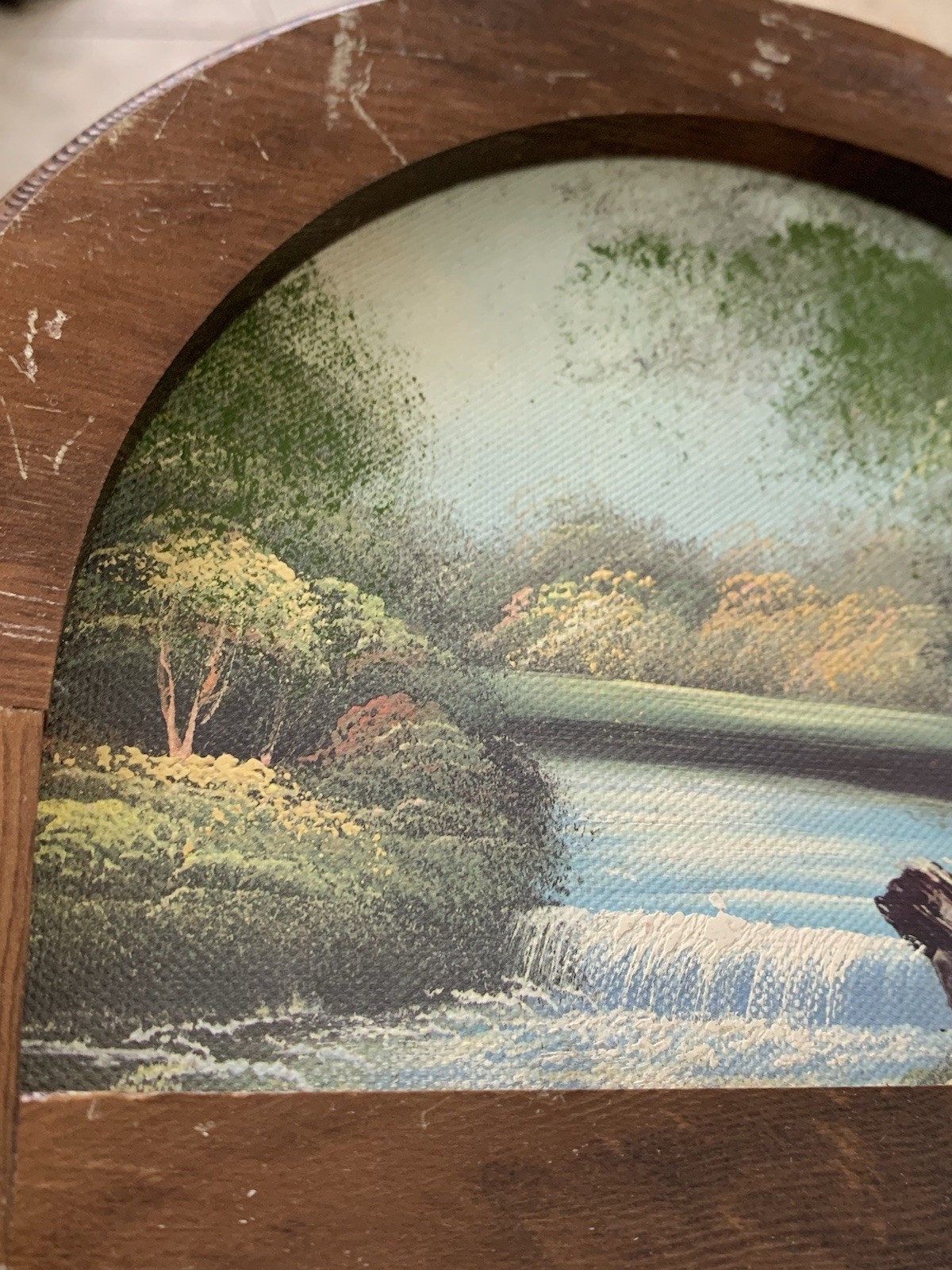 Vintage Walmart 70s Nature Oil Painting Above Mirror On Oak Frame,Taiwan, 13×9”