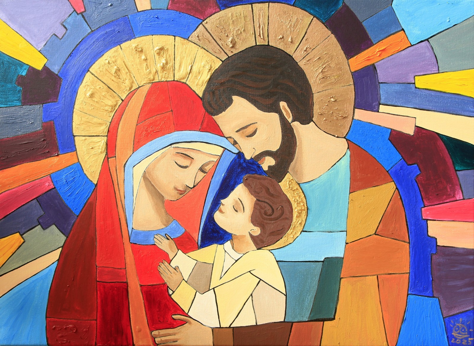 HOLY FAMILY, Oilpainting Canvas – Christian Sacred Family Abstract Painting