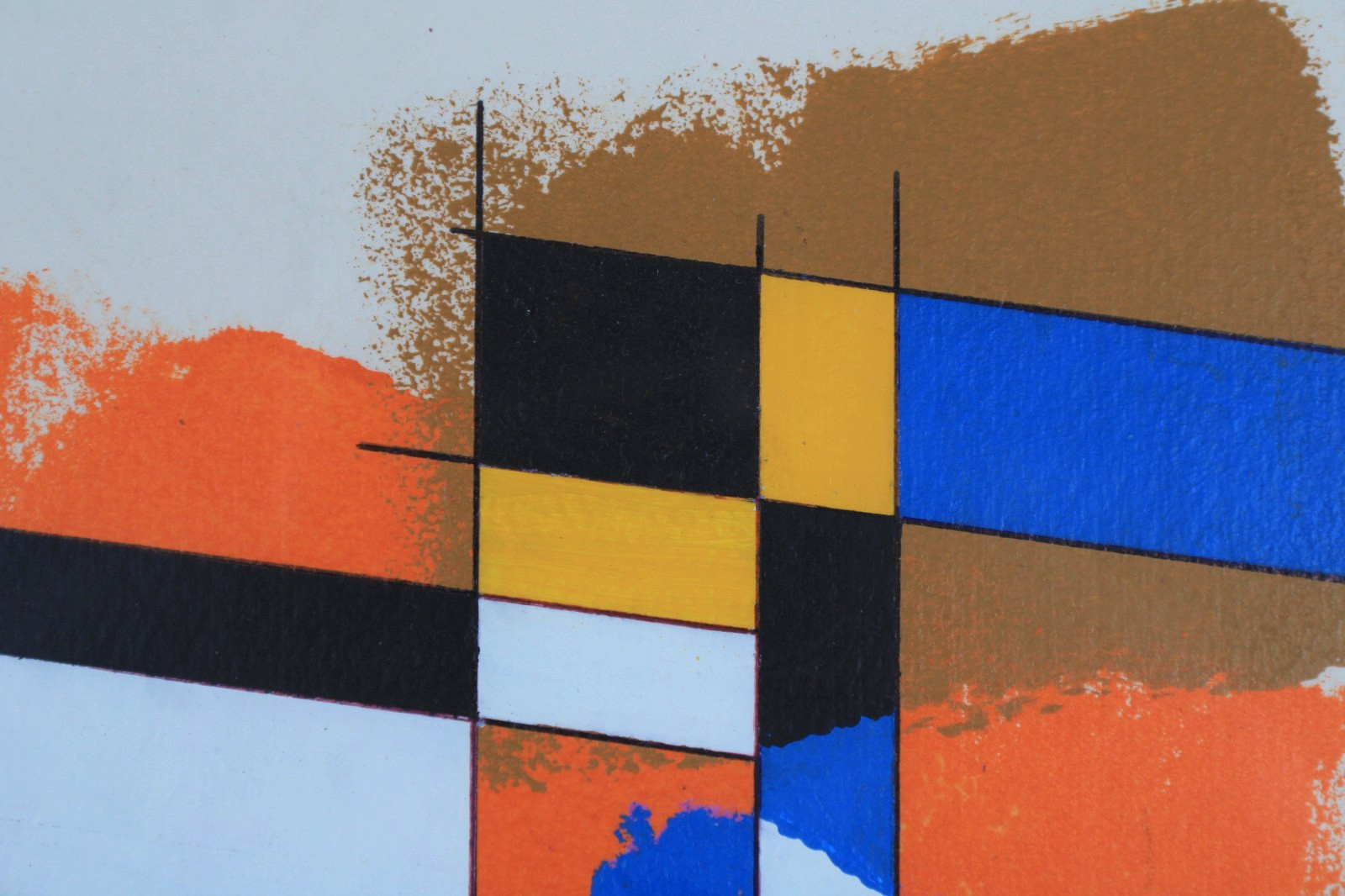 Mid Century Modernist Style Abstract Oil Painting On Board Signed Jon Henry