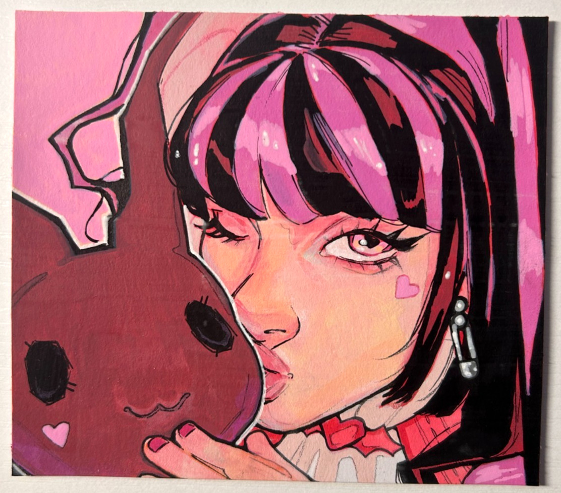 Trading Card Draculaura Sleepover Acrylic Paint on Mixed Media Paper, 4 x 3.5 in
