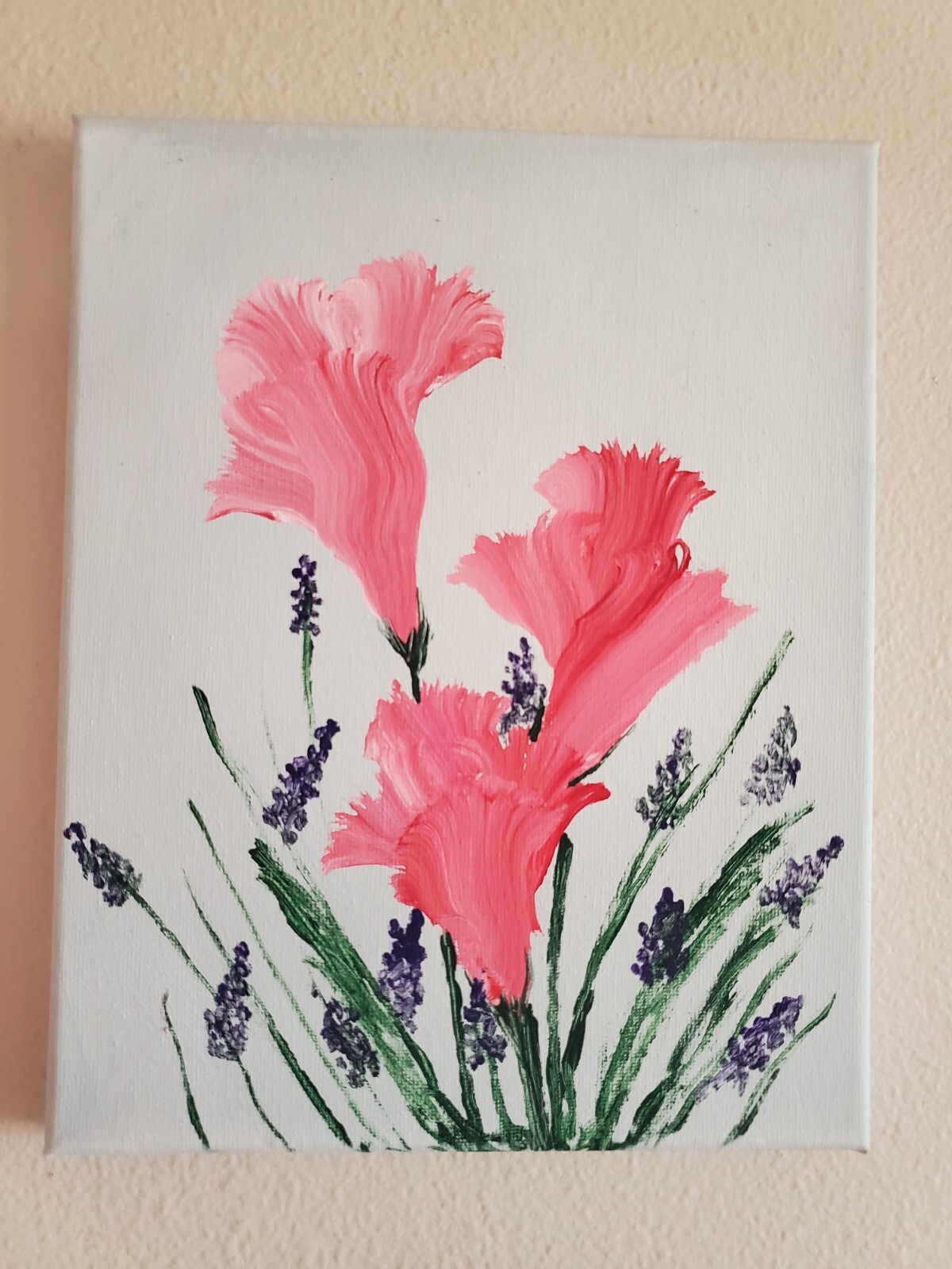 Handmade Acrylic Painting Wooden Frame 10×8 Art Decor Wild Flowers