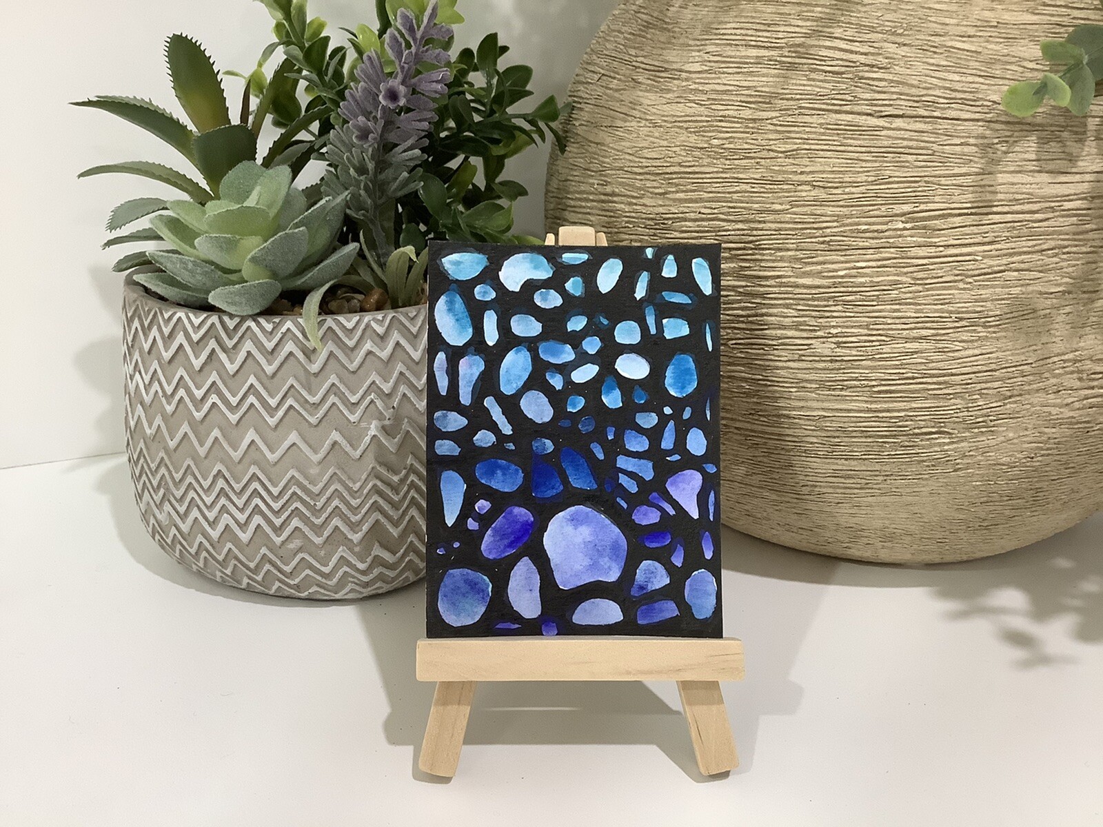 Aceo By Kenna Painting Art Abstract Shades Of Blue 2.5” X 3.5” Signed Original