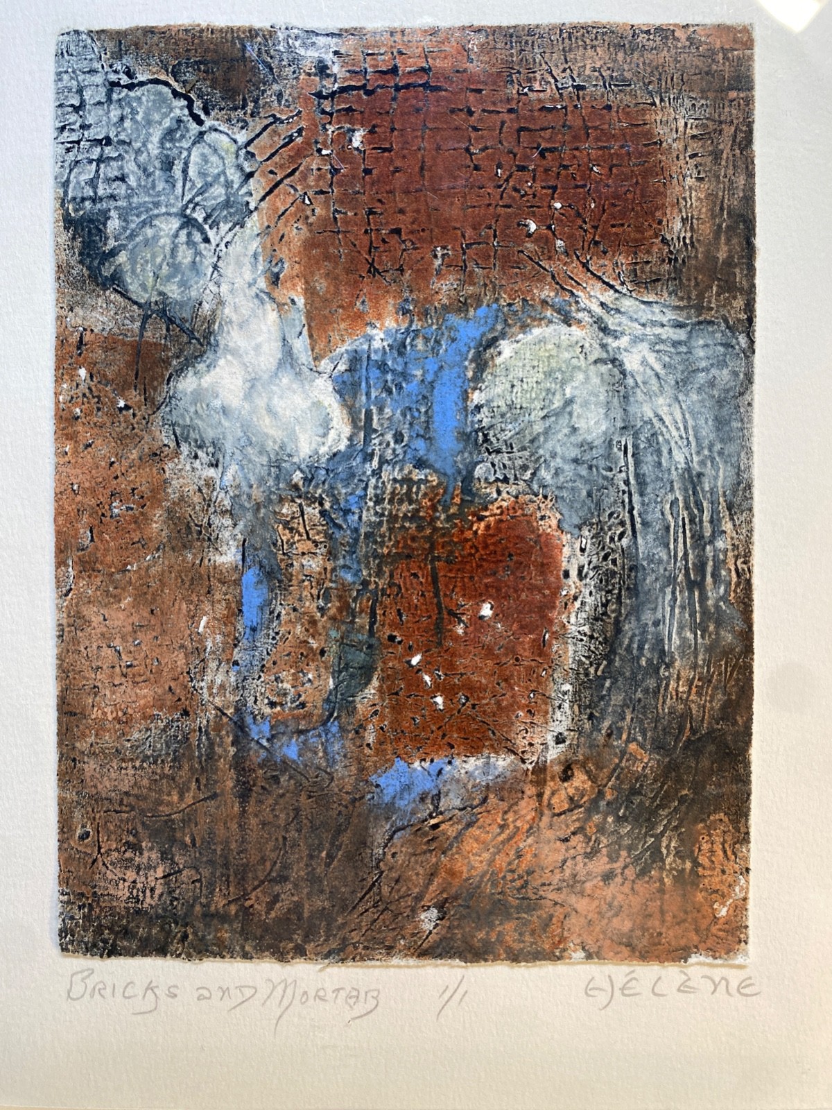 Original Monotype signed artwork by HELEN MENDENHALL titled «Bricks and Mortar»