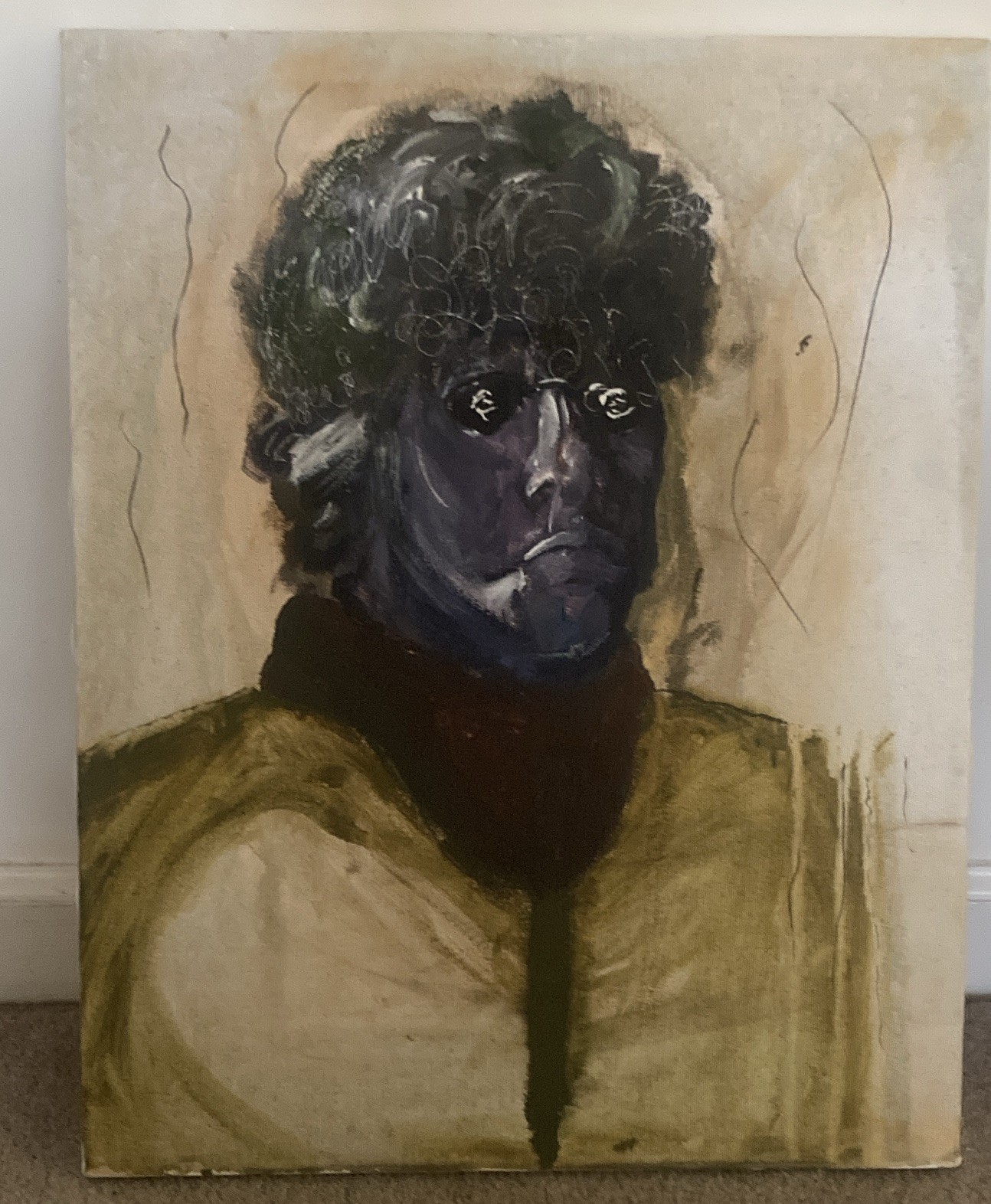Abstract Portrait Painting of Man on Canvas – Large OOAK Original By Gabriel C