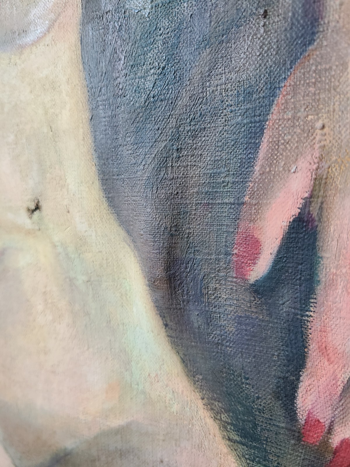 Moody Vintage 1950’s Oil Painting Nude Portrait of a Bettie Page Esque Woman