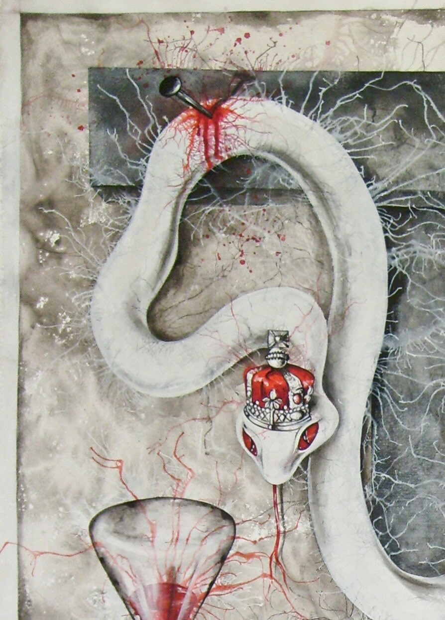 snake skull alchemy contemporary art painting canvas modern realism figurative