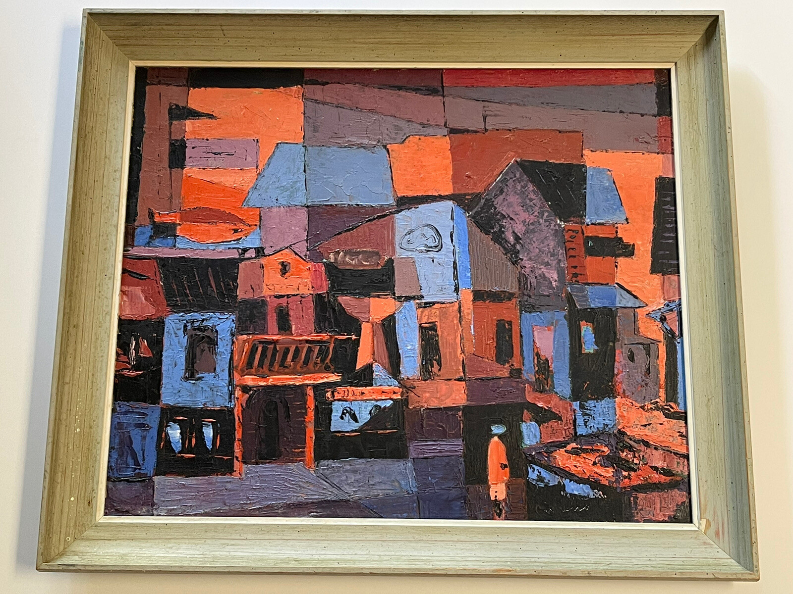 Vintage Abstract Painting Cucaro Expressionism Modernism Cubism Sunset Wharf Sea