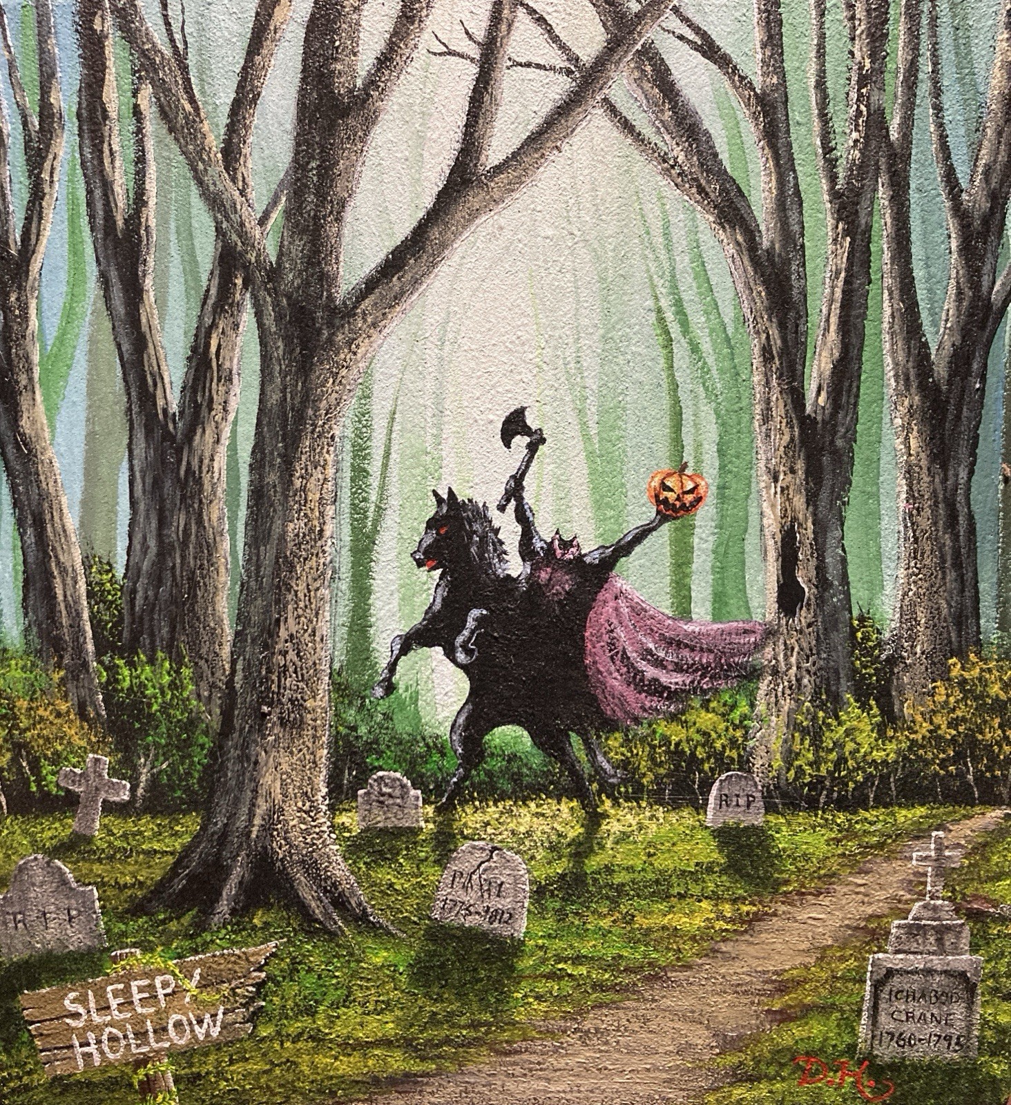 Halloween Sleepy Hollow Original Painting Headless Horseman Canvas Art
