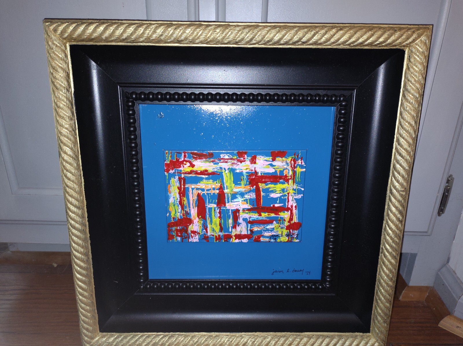 Large Framed Signed Modern Art Abstract Acrylic Painting w/COA Multi Color